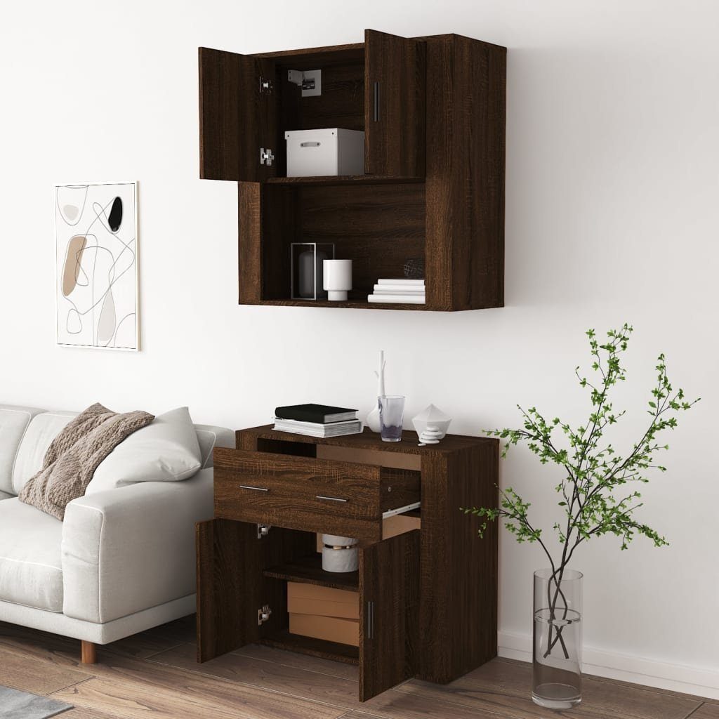 vidaXL Sideboard Highboard Braun Eichen-Optik Holzwerkstoff (2 St)