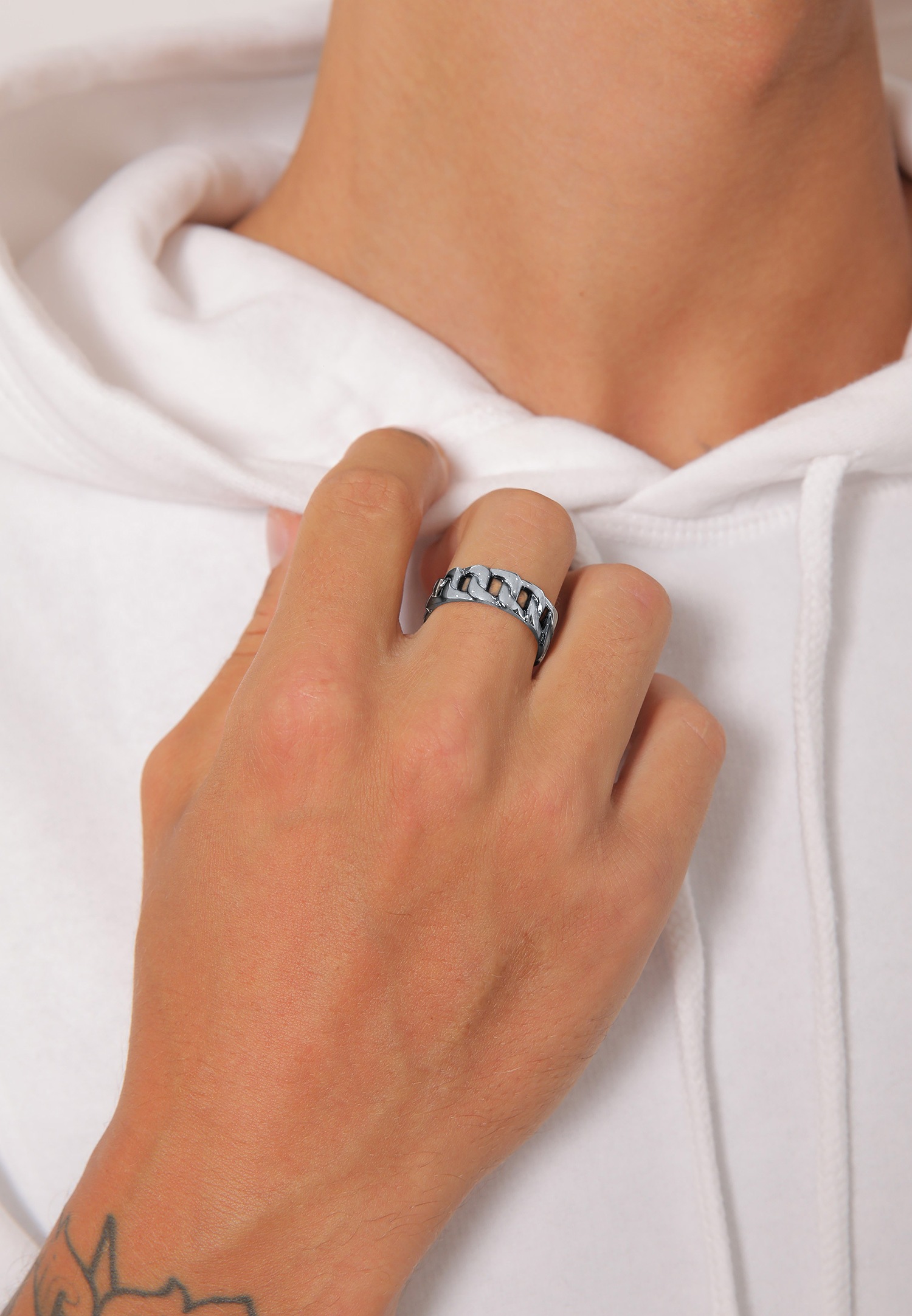 KUZZOI Ring Herren Chunky Chain Look Kette Glieder 925 Silber