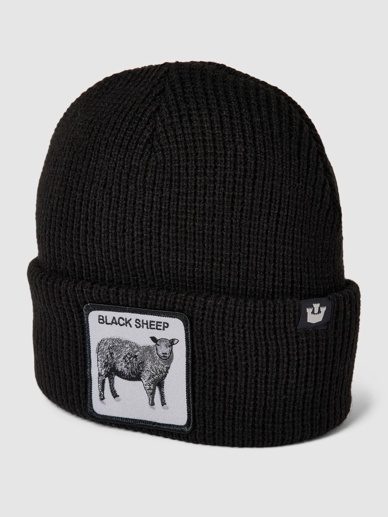 Beanie mit Motiv-Patch Modell 'SHEEP THIS' in schwarz