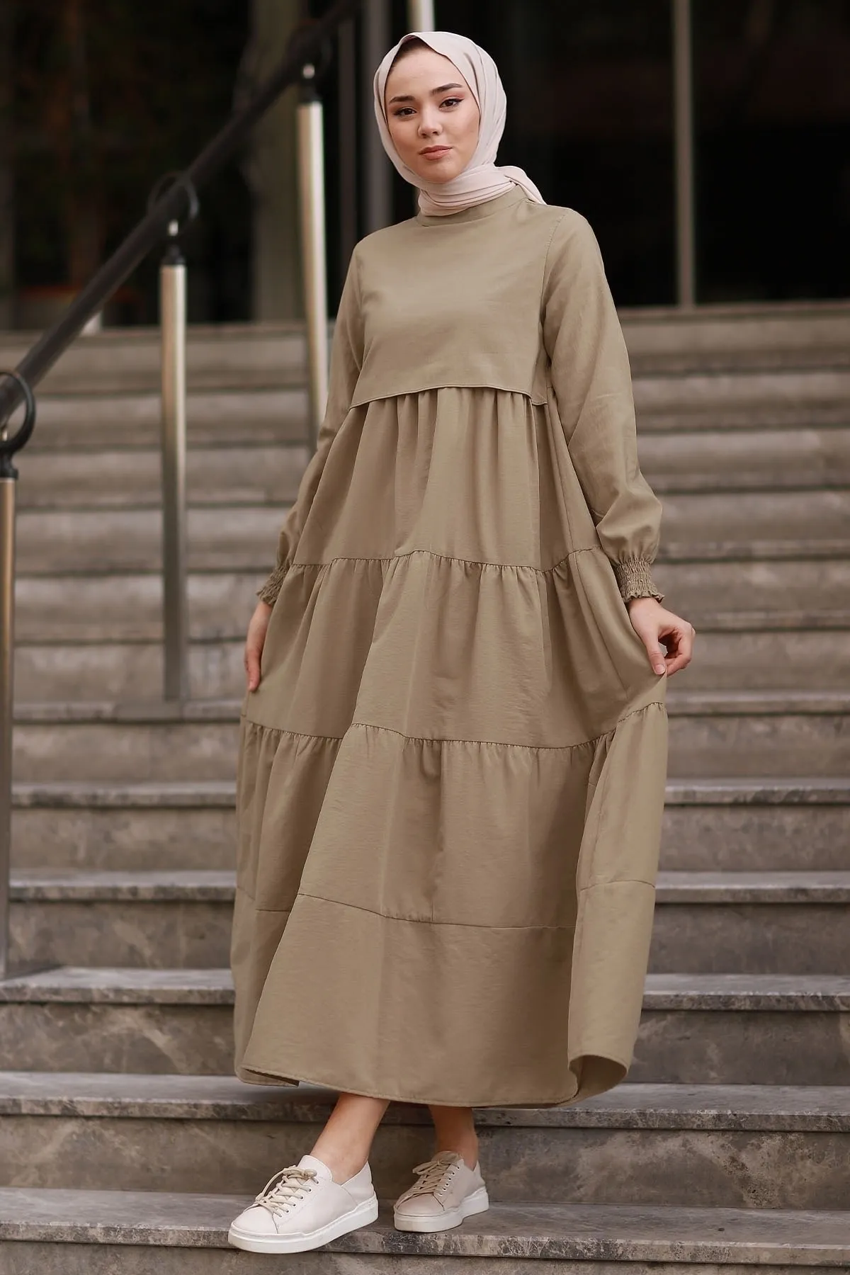 InStyle  Einlagiges, detailliertes Freizeitkleid – Creme
