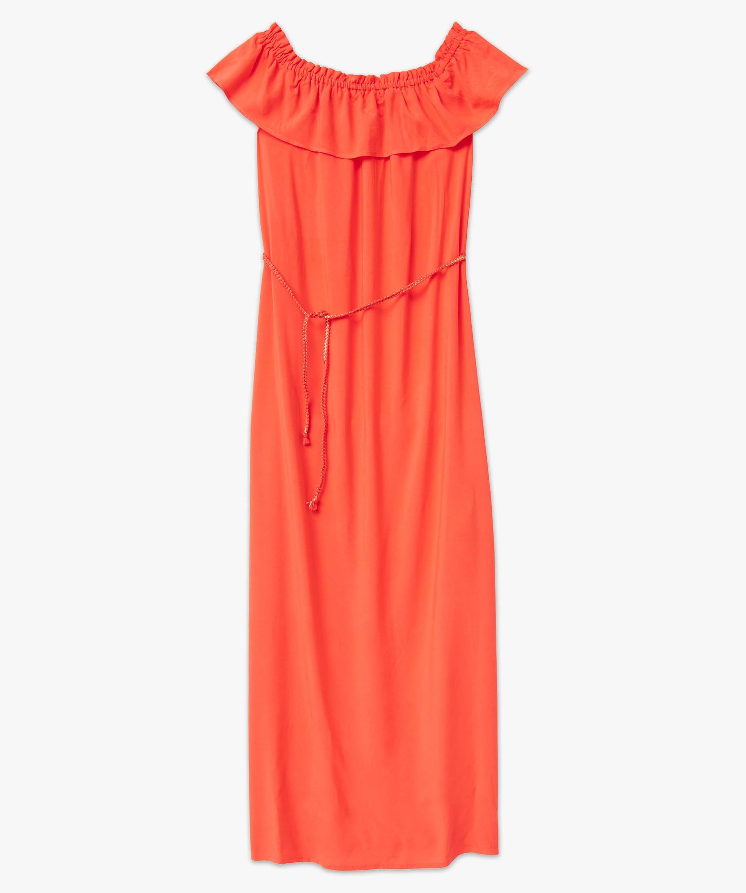 Robe femme longueur chevilles avec large volant sur le col imprime | GEMO