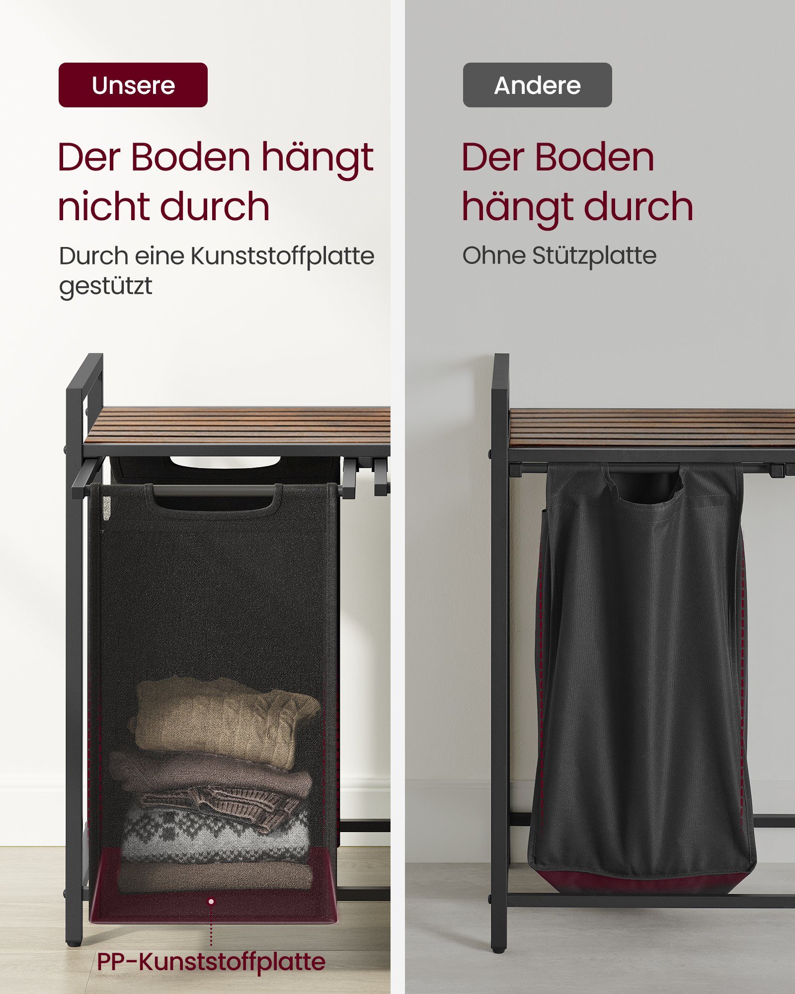VASAGLE Wäschekorb, 2 Wäschesäcke aus Oxford-Gewebe, abnehmbar, 2 x 46 L