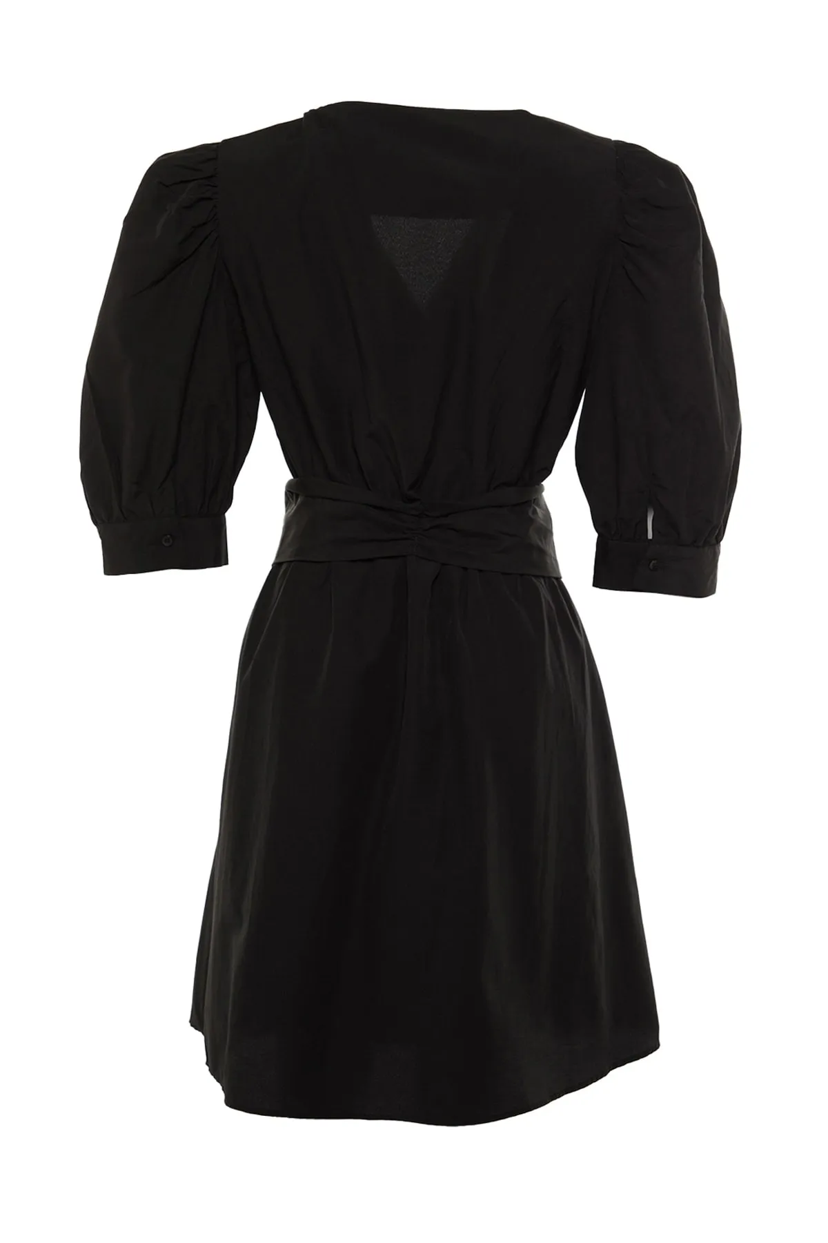 Trendyol Curve  Schwarzes gewebtes Zweireiher-Kragenkleid mit Gürtel TBBSS22EL1669