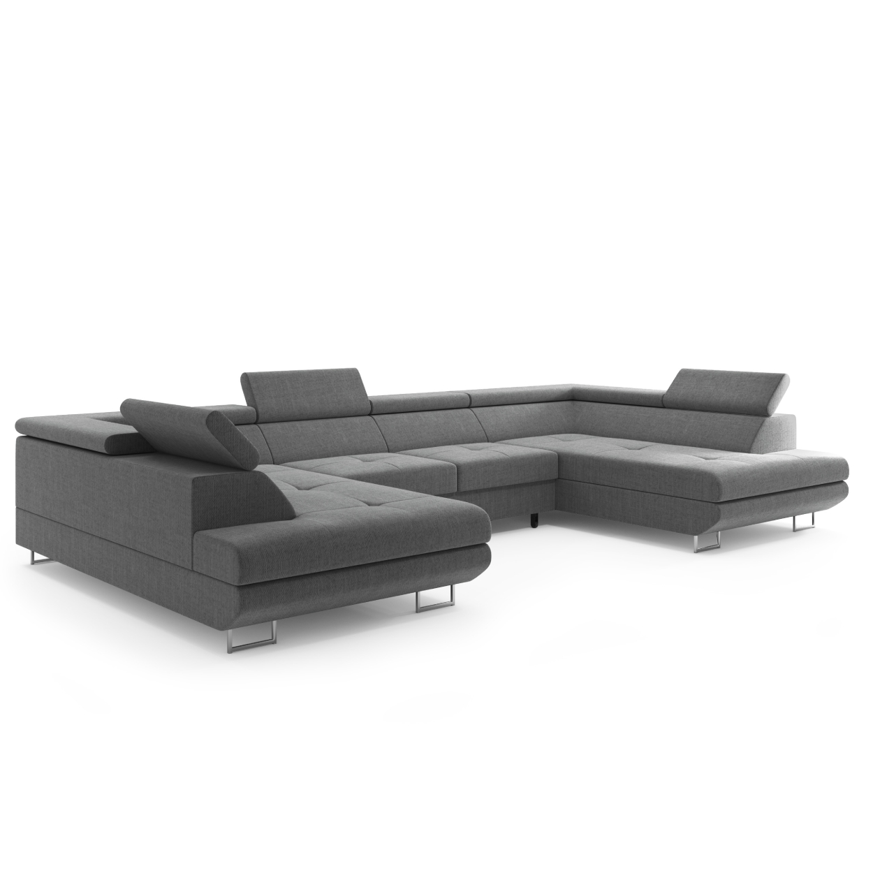 Möbel Punkt Wohnlandschaft U–Form Ecksofa Monaco Webstoff Grau mit Bett Bettkasten Kopfteilverstellung Bigsofa
