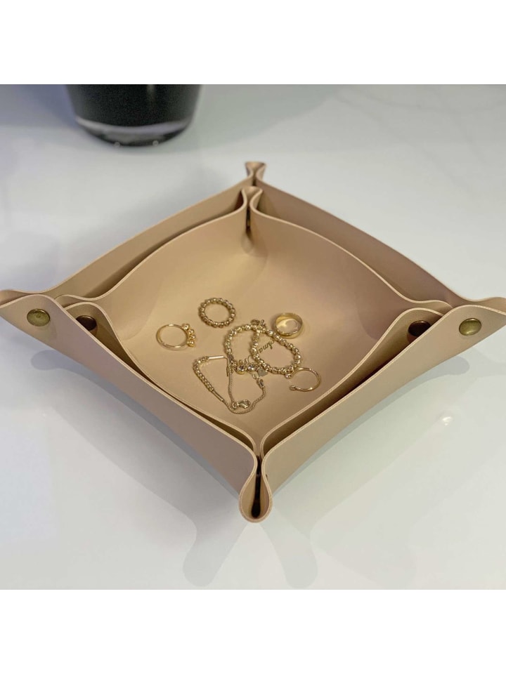 Intirilife 2x Taschenleerer Schmuck Schlüselablage Kunstleder in Beige günstig kaufen 2 Stück