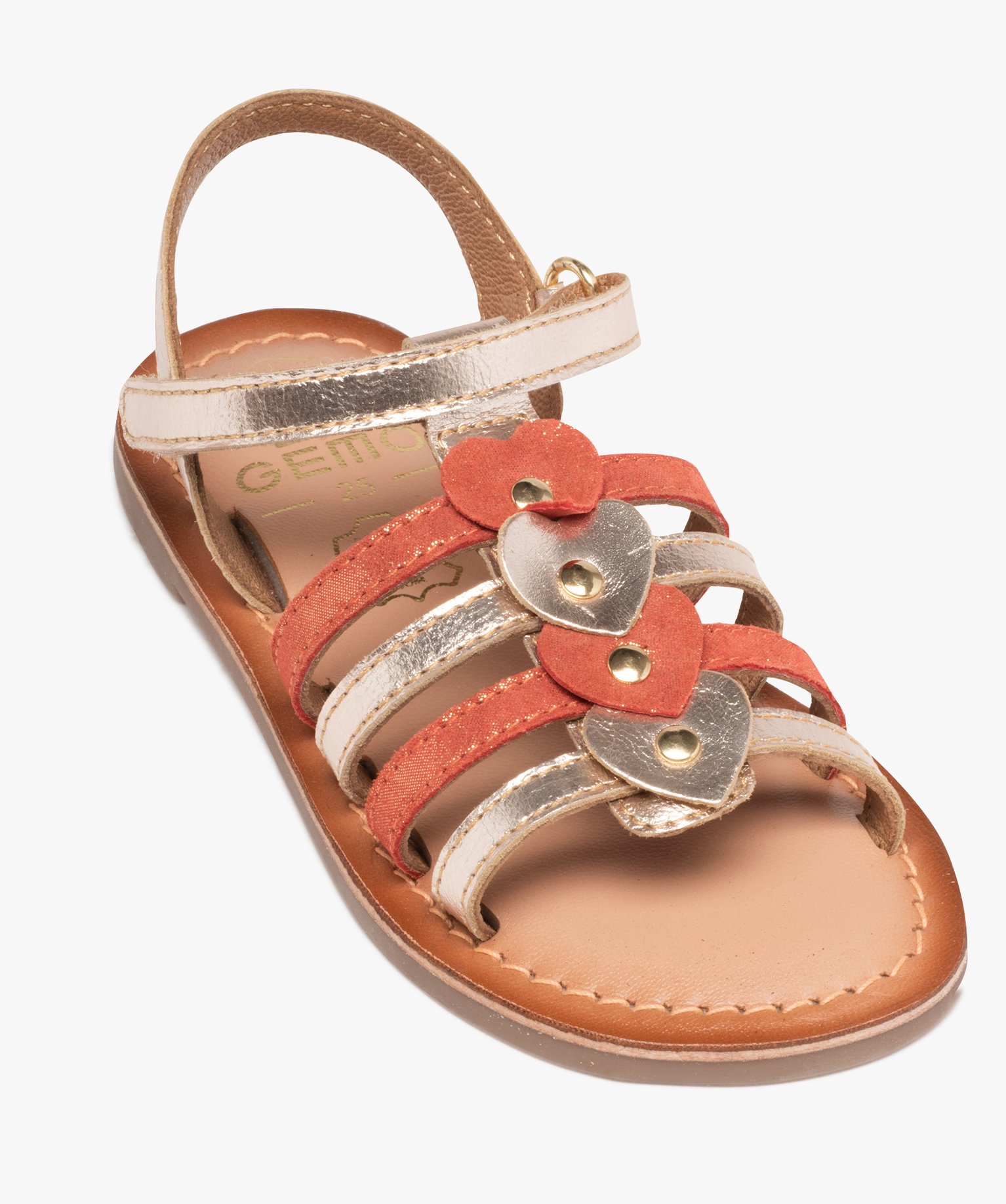 Sandales fille à brides en cuir métallisé ornées de curs or | GEMO