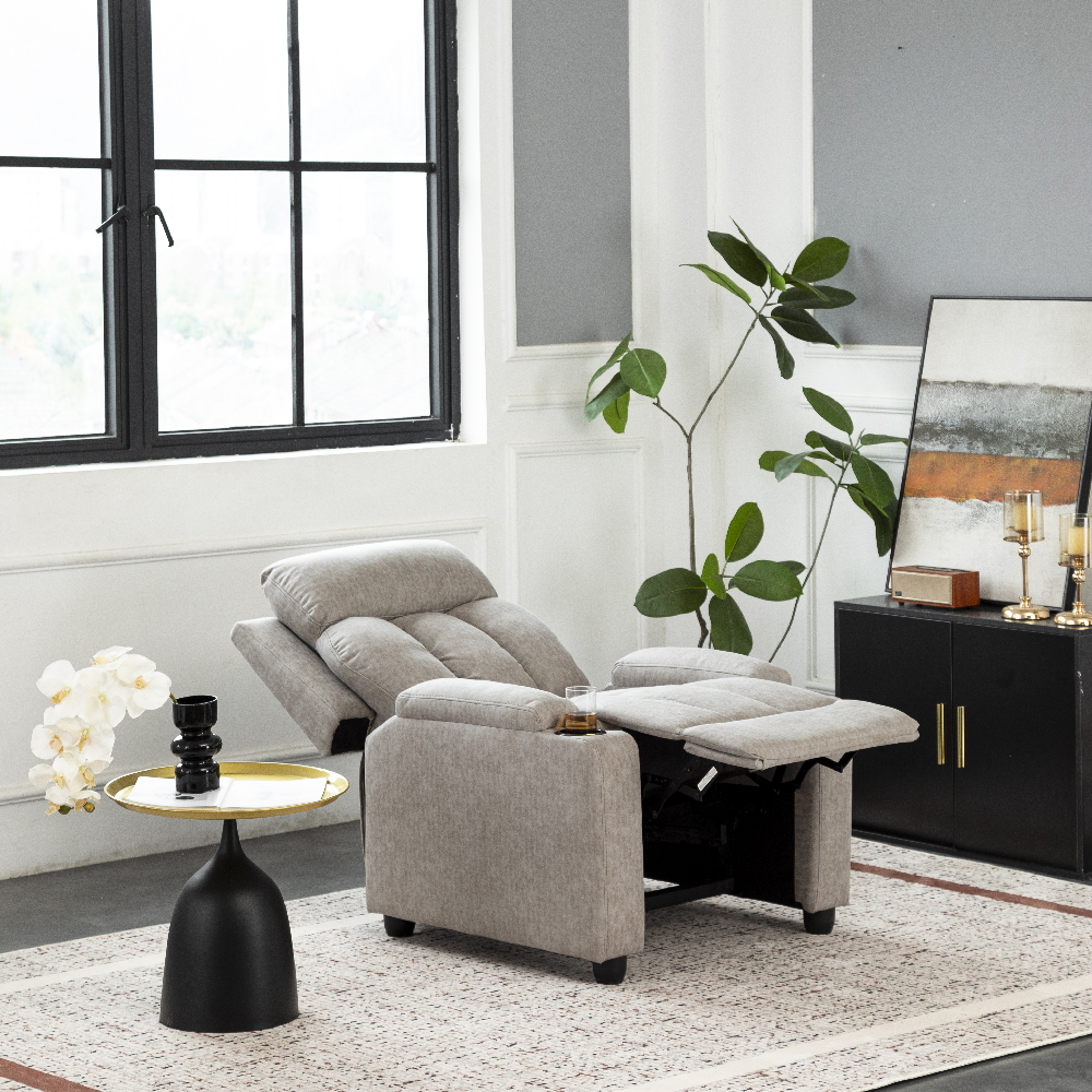 Happy Home gepolsterter Relaxsessel Sofasessel mit 2 Getränkehalter hellgrau