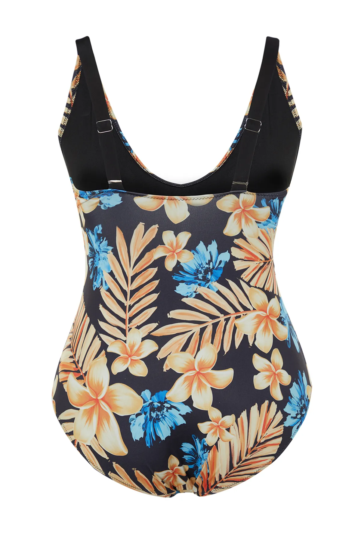 Trendyol Curve  Badeanzug mit Blumenmuster und blauem Bindedetail