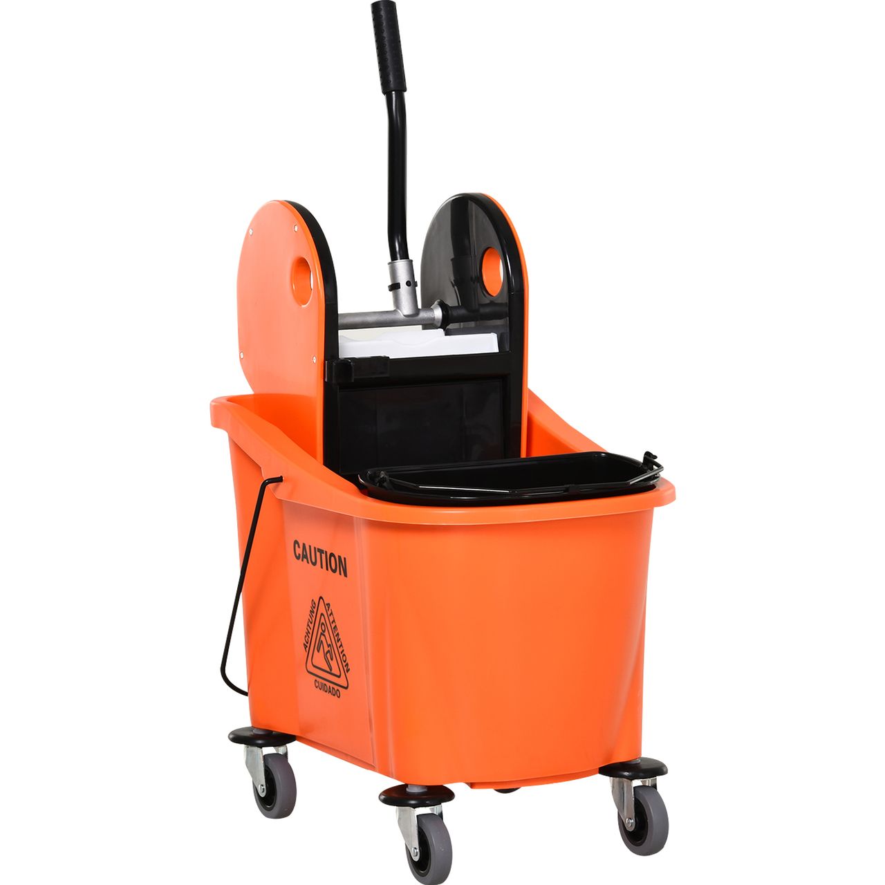 HOMCOM Reinigungswagen Fahreimer Putzeimer Wischwagen mit Auswringvorrichtung 36 Liter, Schwarz Orange, 54 x 41 x 91,5 cm