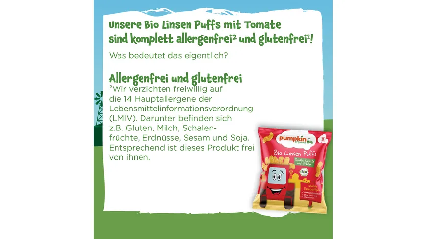 pumpkin organics Bio Linsen Puffs mit Tomate, Karotte & Kräutern 20 g