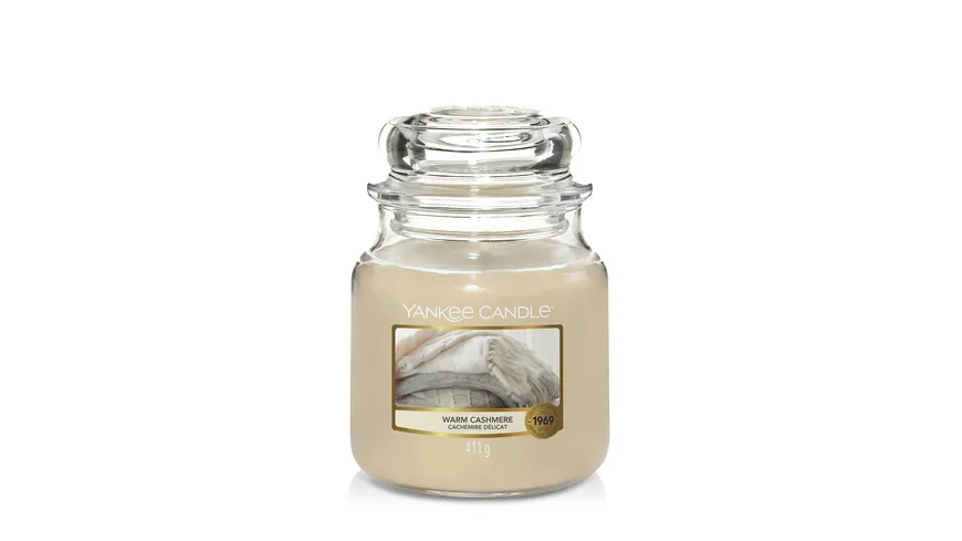 Yankee Candle Mittelgroße Kerze im Glas Warm Cashmere grau