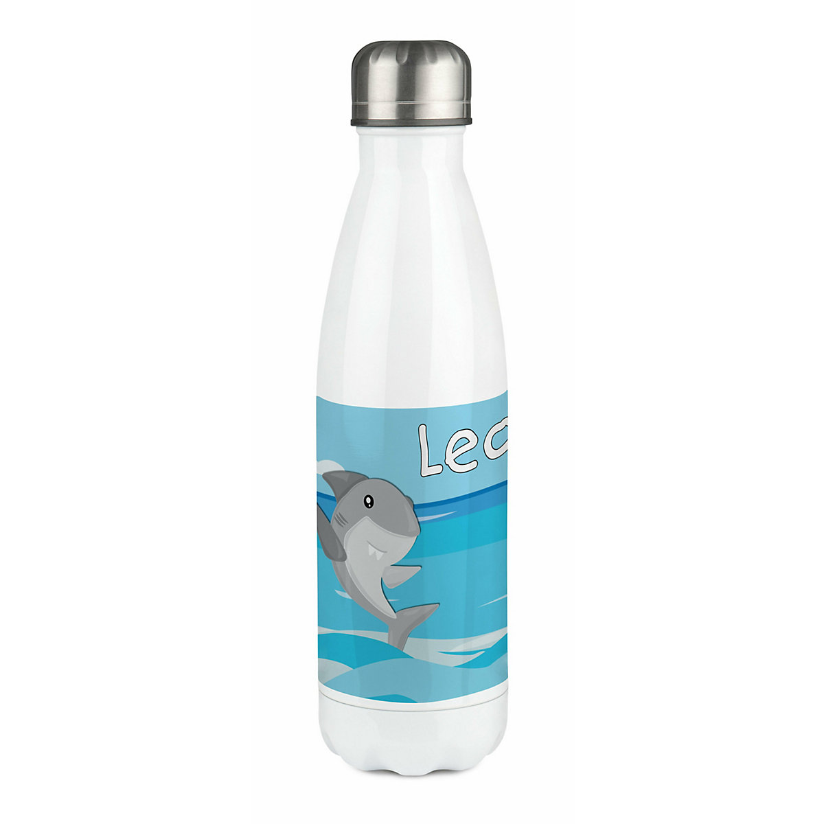 Edelstahl Kinder Thermoflasche / Trinkflasche bunt Hai Spülmaschinenfest, Auslaufsicher, Bruchfest, Doppelwandig, Für Heißgetränke geeignet, Mit Deckel, Isoliert
