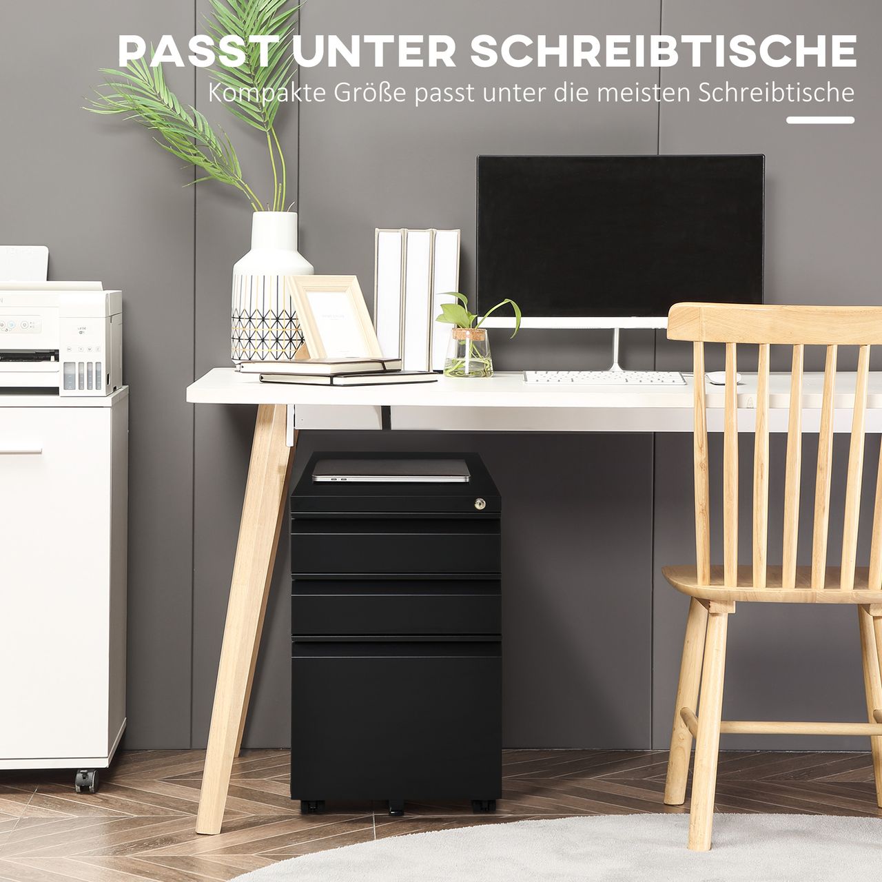Vinsetto Rollcontainer Aktenschrank Büroschrank mit Schubladen Stahl Schwarz