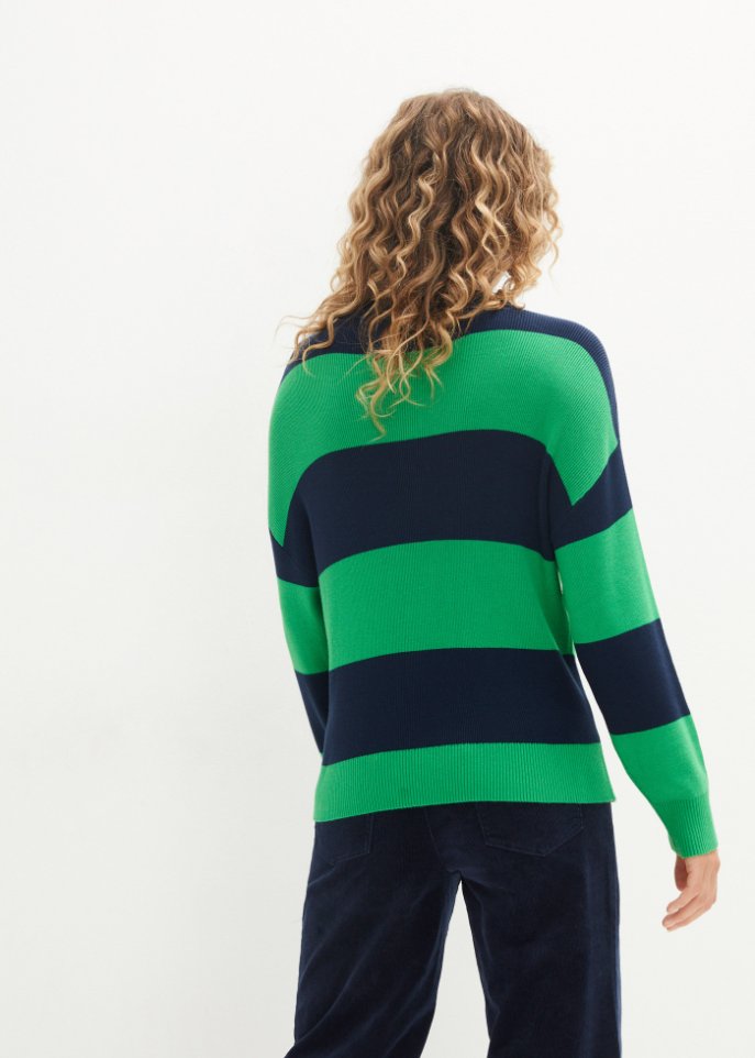 Rundhals-Feinstrickpullover mit Blockstreifen