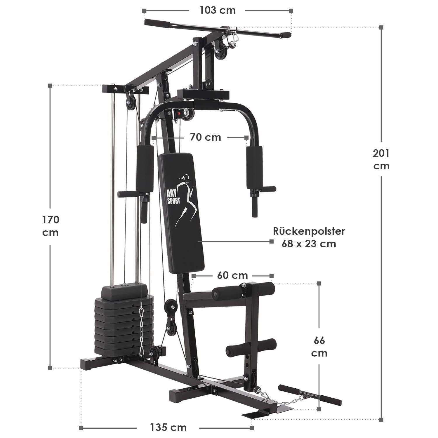 ArtSport Kraftstation ProfiGym 2000, 9 Gewichtsblöcke, insgesamt 40 kg, Butterflystange, Latzug, Bizepsseilzug und mehr