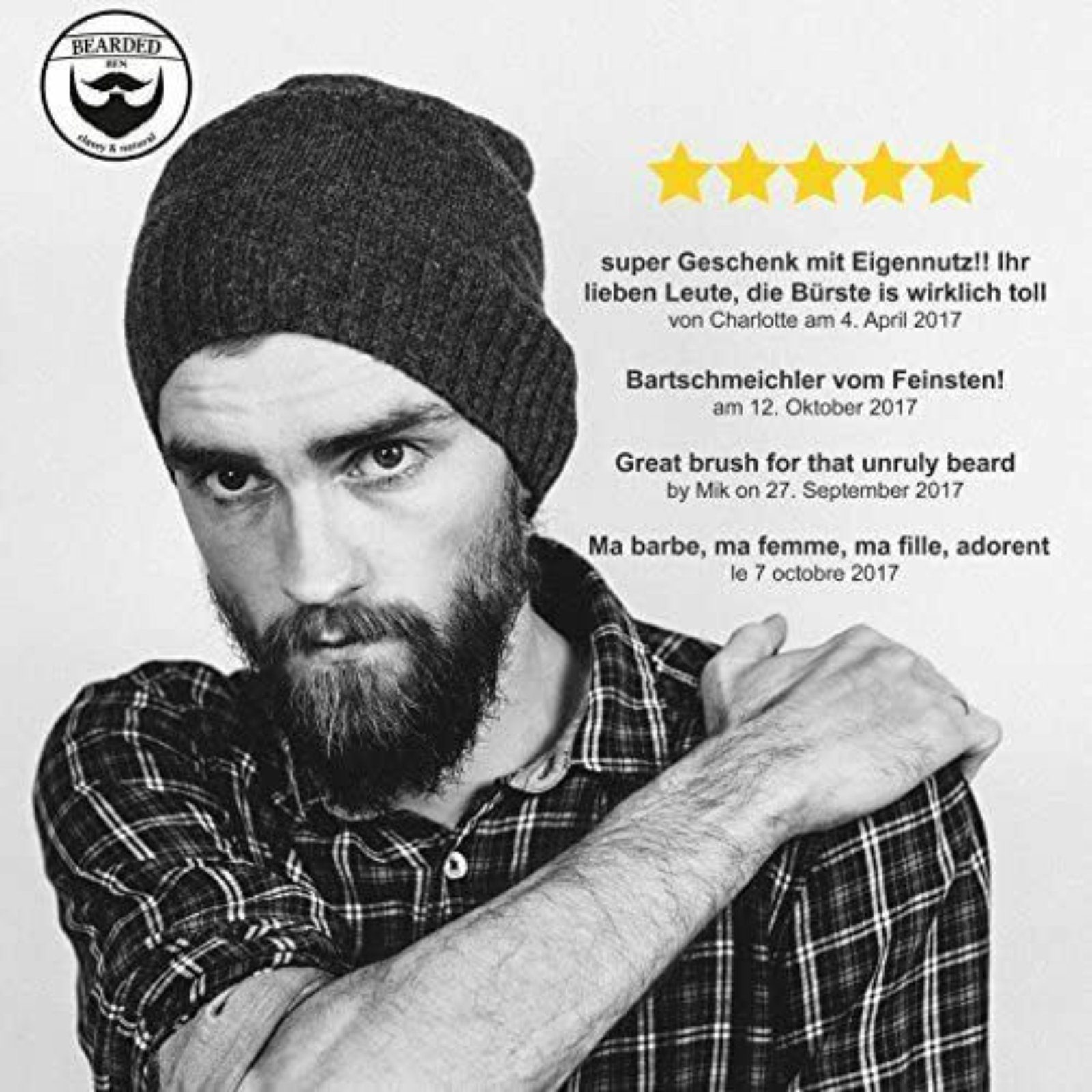 BEARDED BEN Bartbürste Bartbürste Wildschweinborsten Reisebürste BEARDED BEN Echtholz
