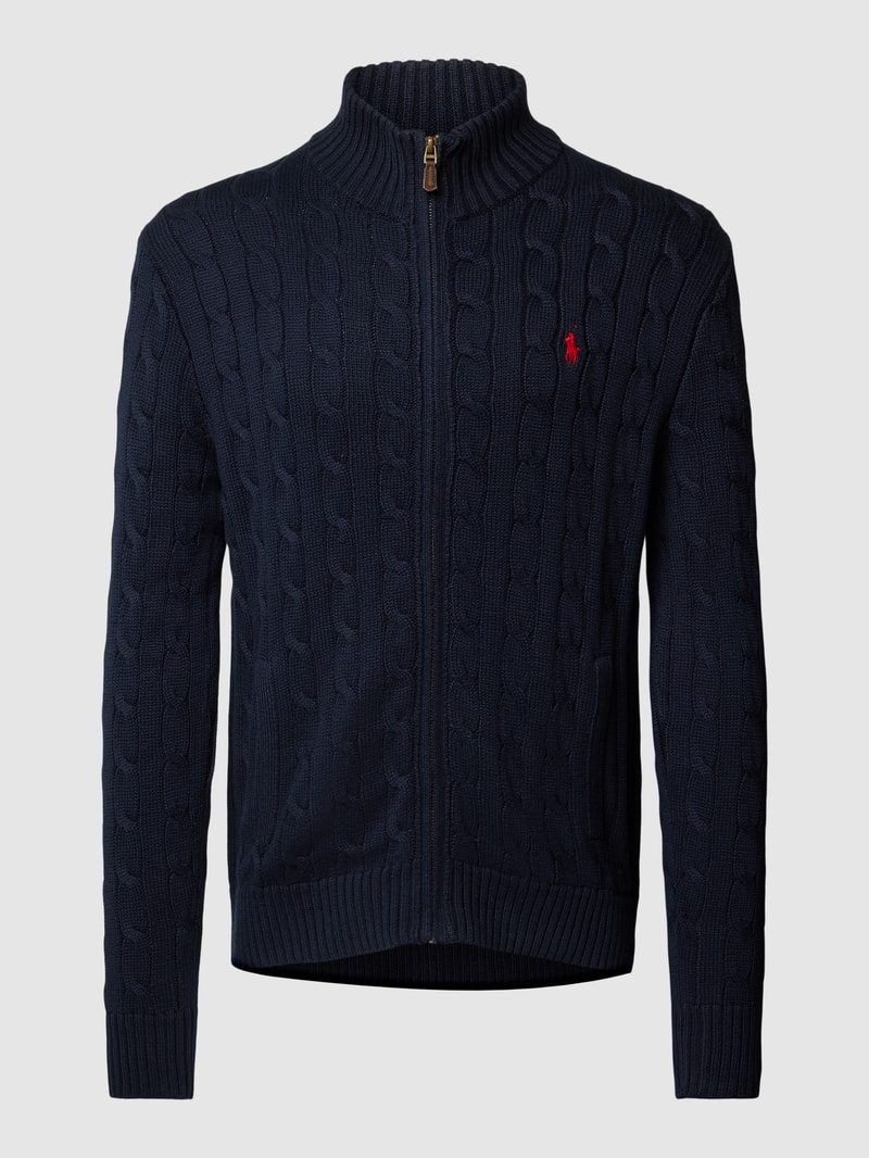 Strickjacke mit Logo-Stitching in marineblau