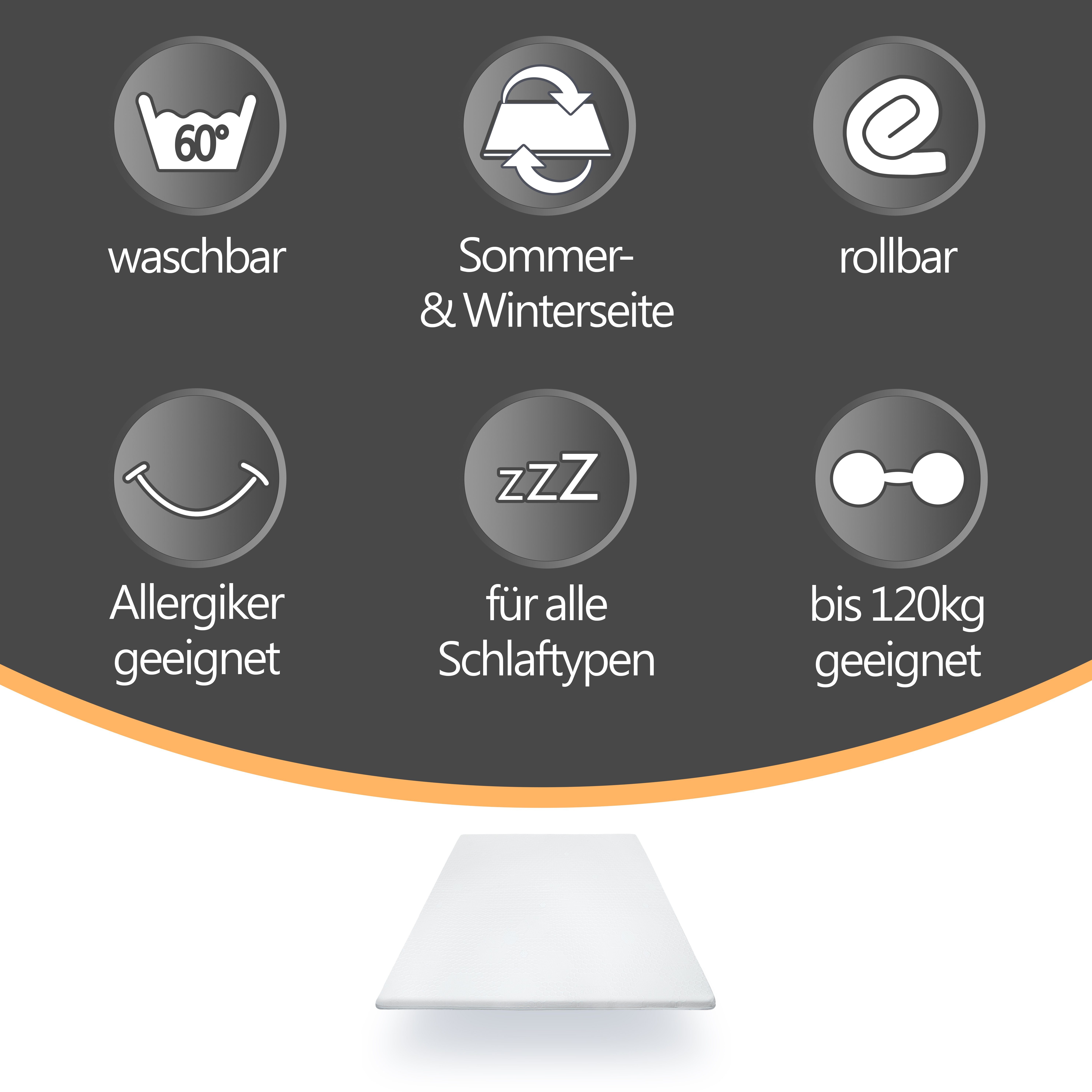 Topper Sommer-Wintertopper bequeme Matratzenauflage für Bett & Boxspringbett, wonello, 6 cm hoch, Gelschaum, Matratzentopper mit kühlender Sommerseite, zertifiziert & waschbar