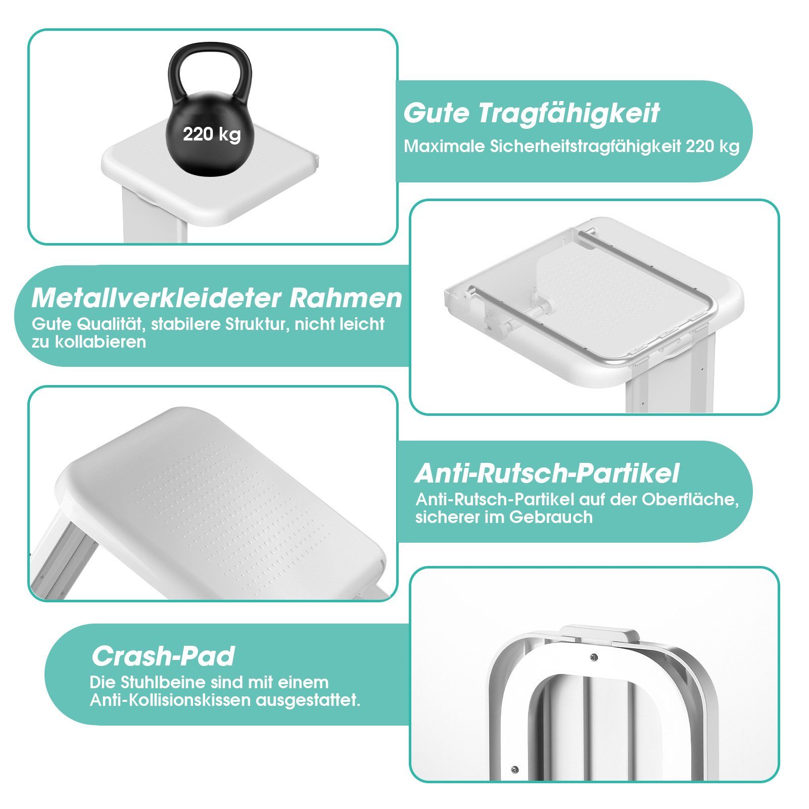 HEUFFE Duschklappsitz zur wandmontage, für Senioren, klappbar, rechteckig, modern, belastbar bis 200,00 kg, EUIPO-zertifiziert