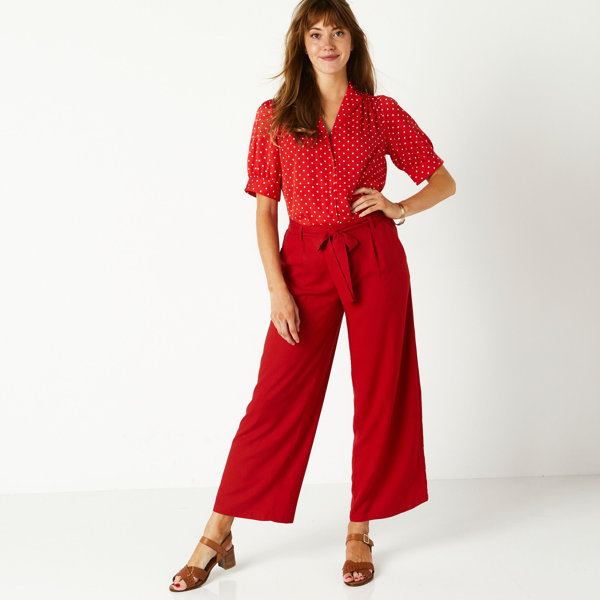 Pantalon raccourci large uni