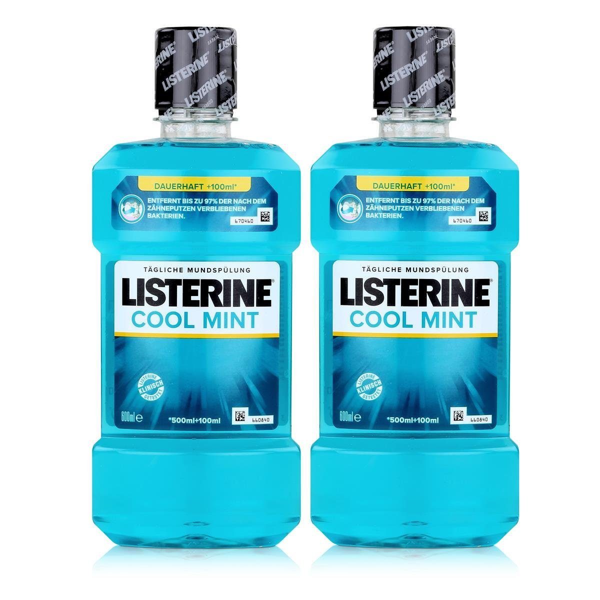 Listerine Mundspülung, Listerine Cool Mint 600ml - Mundspülung mit Minzgeschmack (2er Pack)