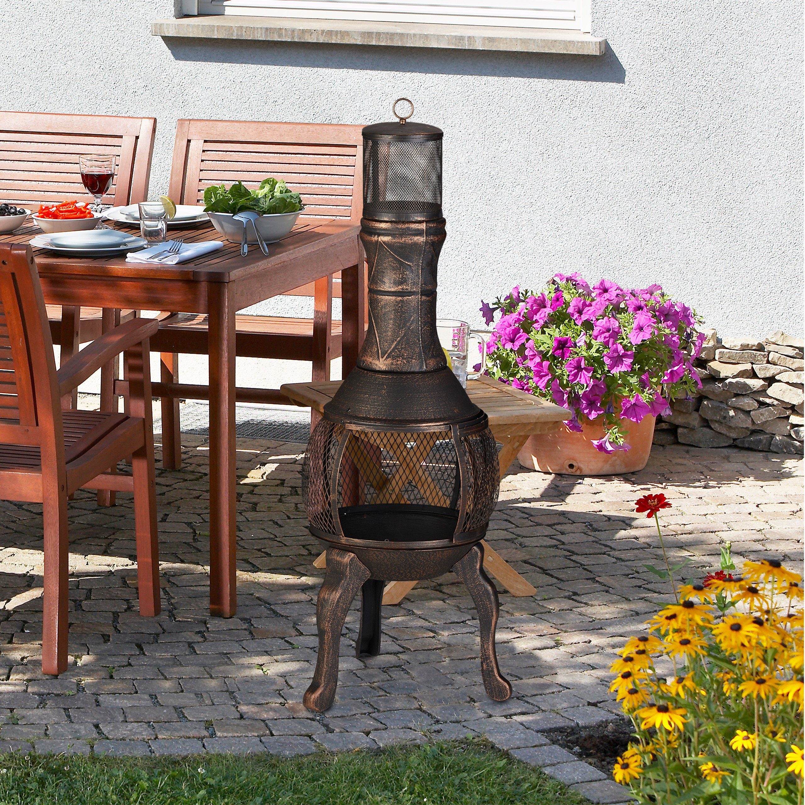 relaxdays Feuerkorb Terrassenofen Gusseisen Bronze
