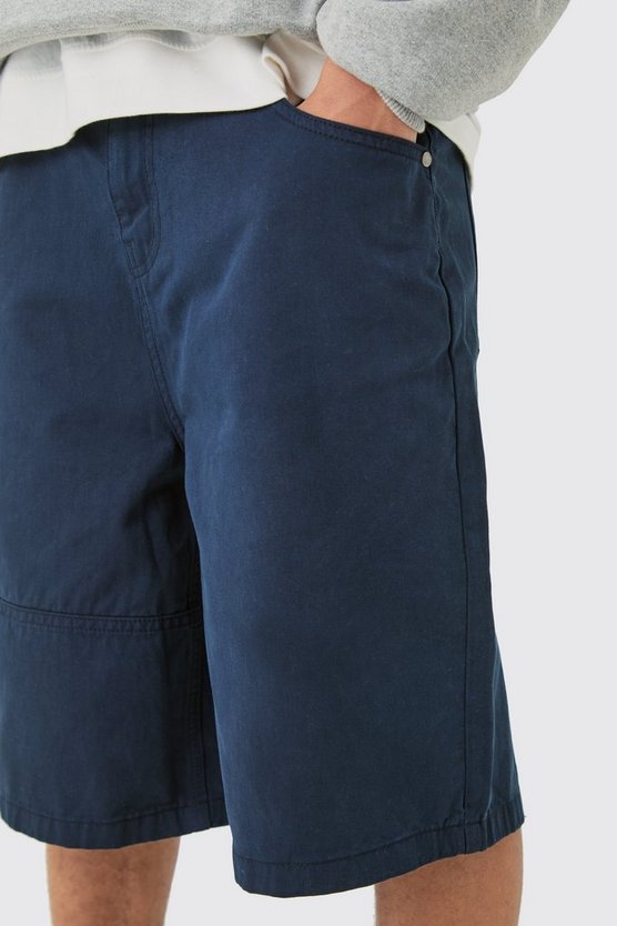 Twill Jorts mit weitem Bein und Naht-Detail