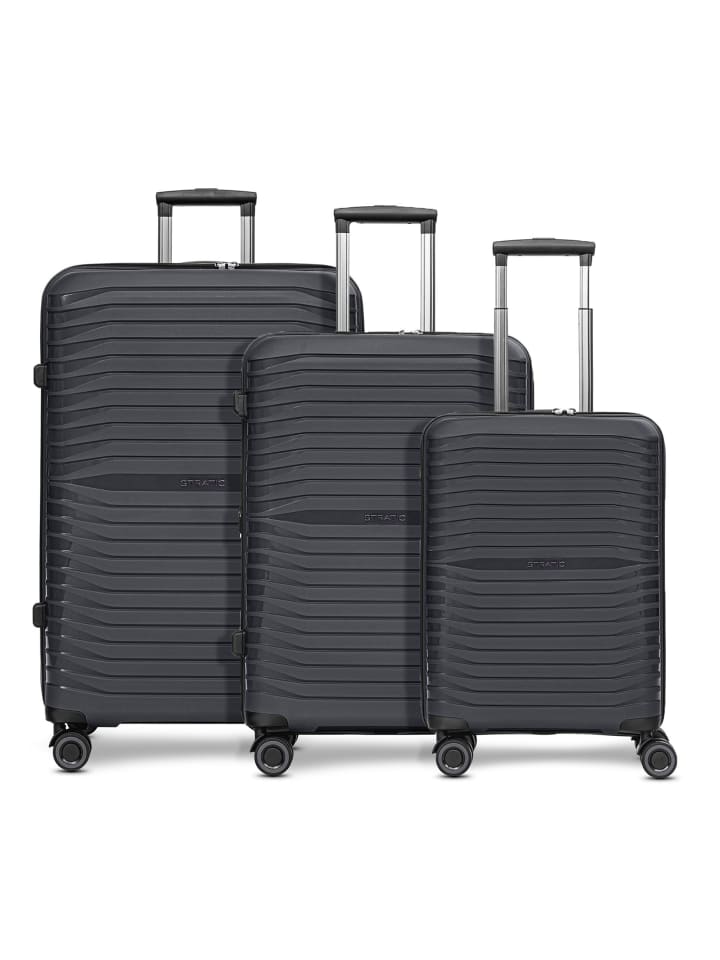 Stratic Shine 4 Rollen Kofferset 3-teilig mit Dehnfalte in black günstig kaufen onesize