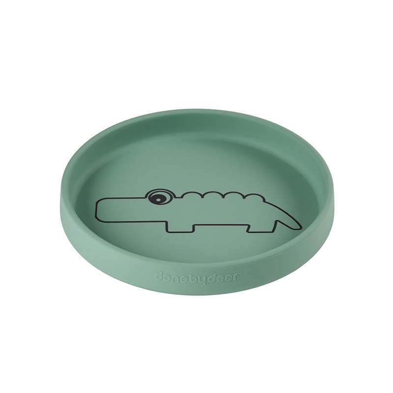 Assiette ronde antidérapante en silicone crocodile Ozzo vert Done By Deer