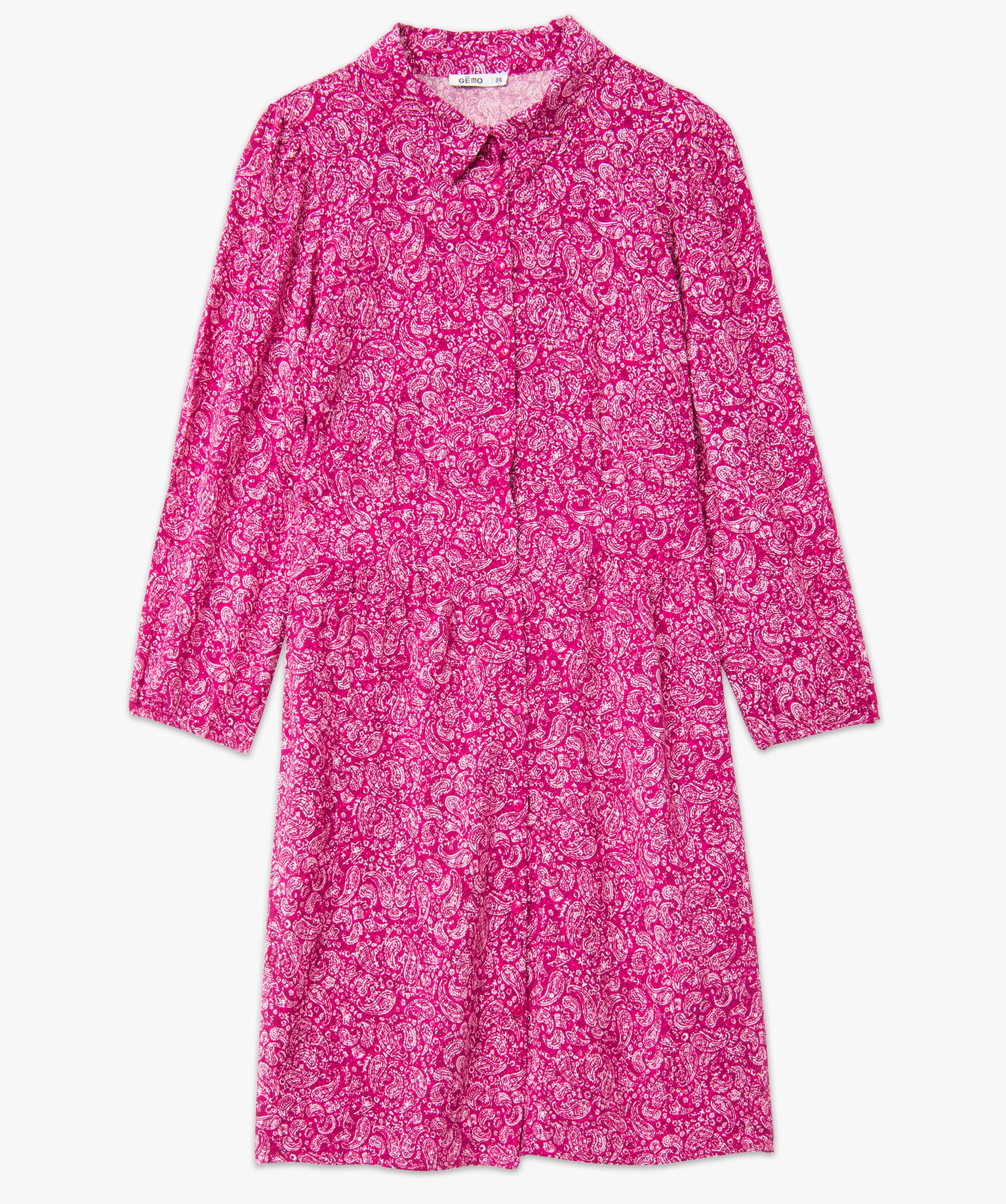 Robe femme imprimée à manches longues et col chemise imprime | GEMO