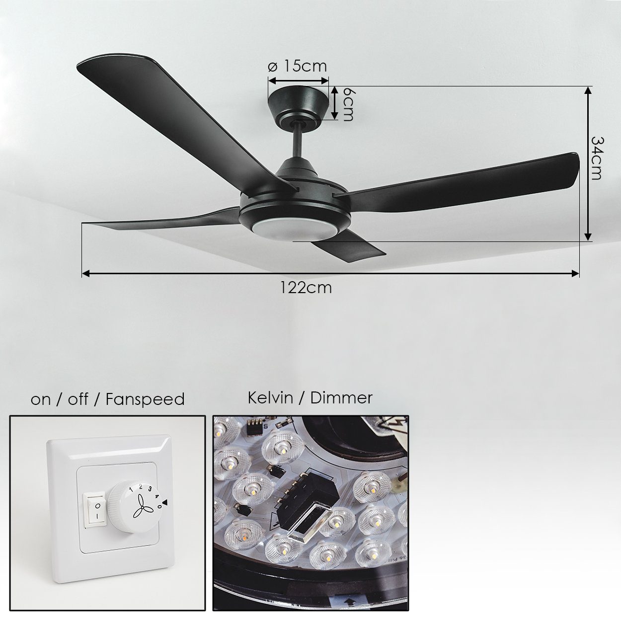 hofstein Tischturmventilator Deckenventilator aus Metall/Kunststoff in Schwarz/Weiß