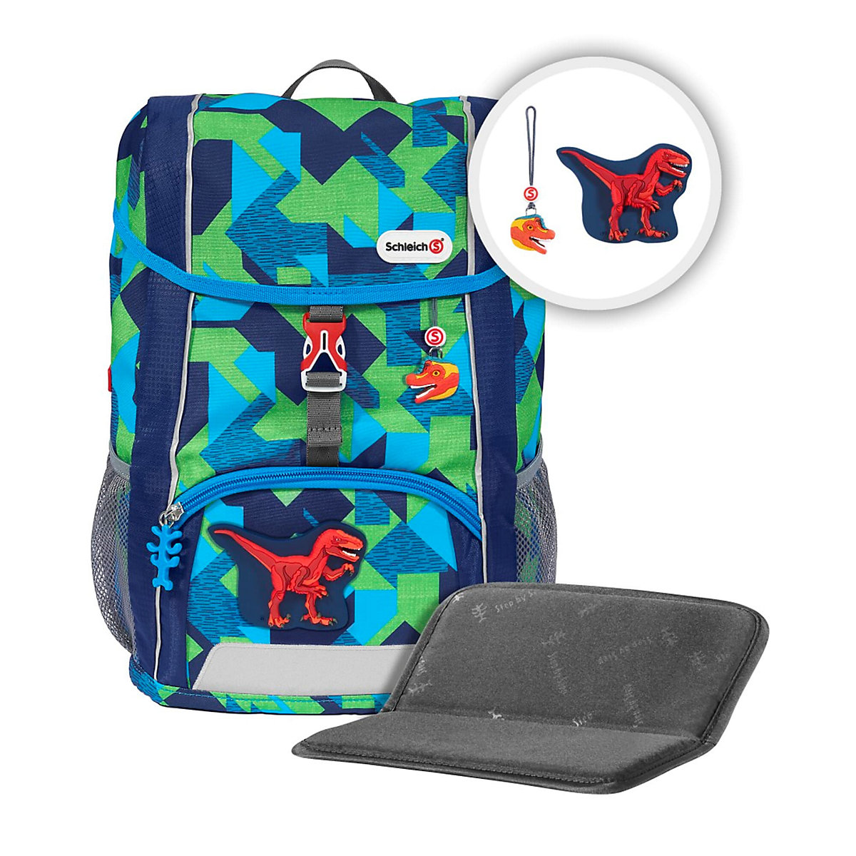 Kinderrucksack KID Schleich® Dinosaurs, Velociraptor, inkl. Sitzkissen & MAGIC MAGS