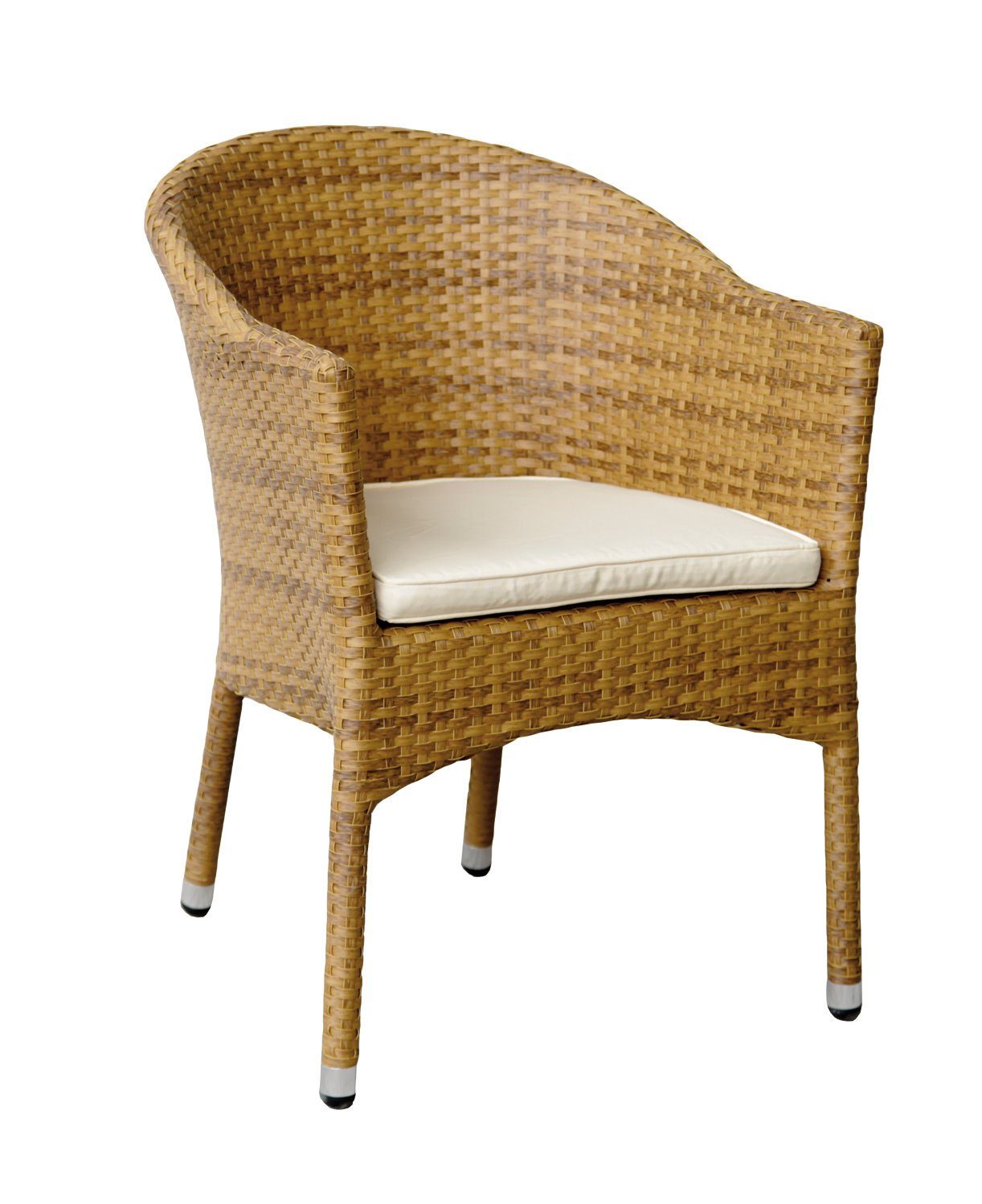 Konway Stapelstuhl LUGANO (4 St), 4x KONWAY® LUGANO Stapelsessel Tabaco + Kissen Polyrattan Sessel