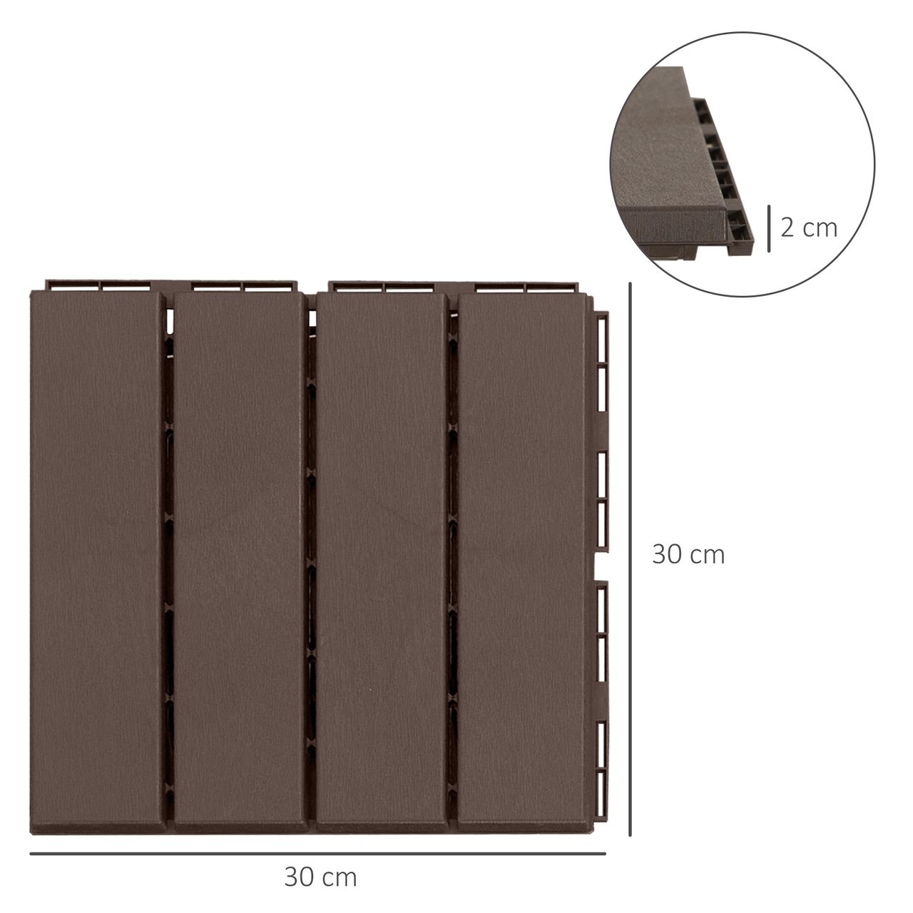 Outsunny 9 er Set Terassenfliesen Balkon Patio 30 x 30 cm Garten-Klickfliese Bodenbelag Bodenfliese Innen Außen Kunststoff Braun