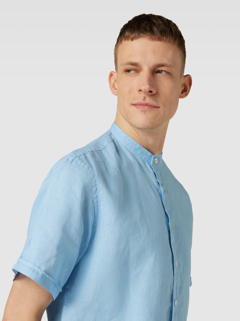 Regular Fit Leinenhemd mit Maokragen in hellblau