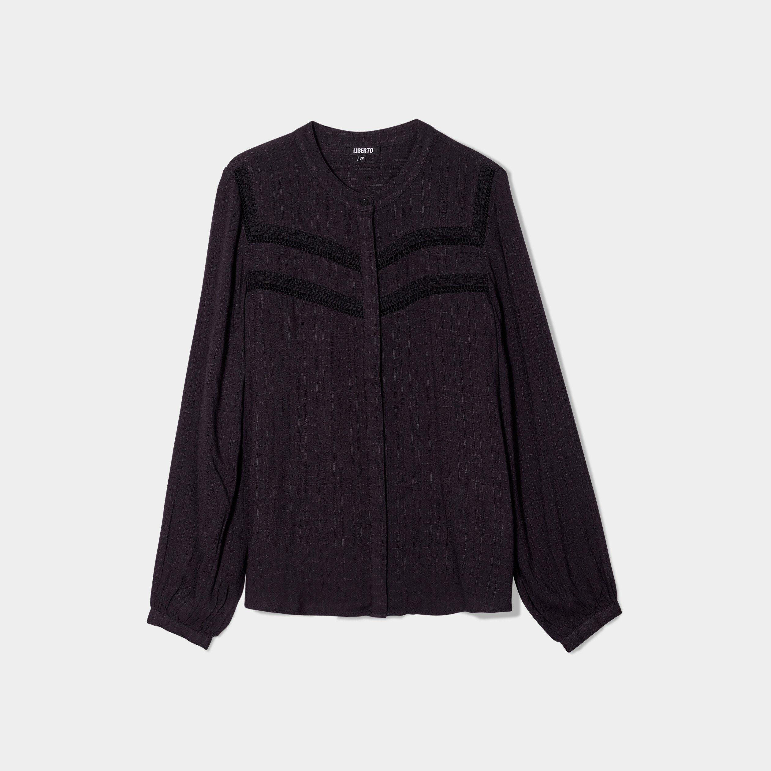 Blouse bandes ajourées col mao Liberto noir femme | La Halle