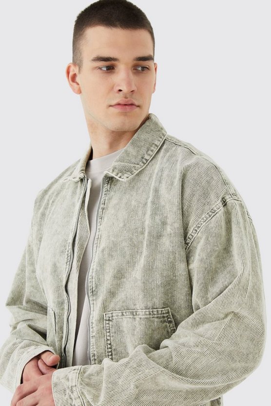 Tall kastige Cord-Jacke mit Acid-Waschung