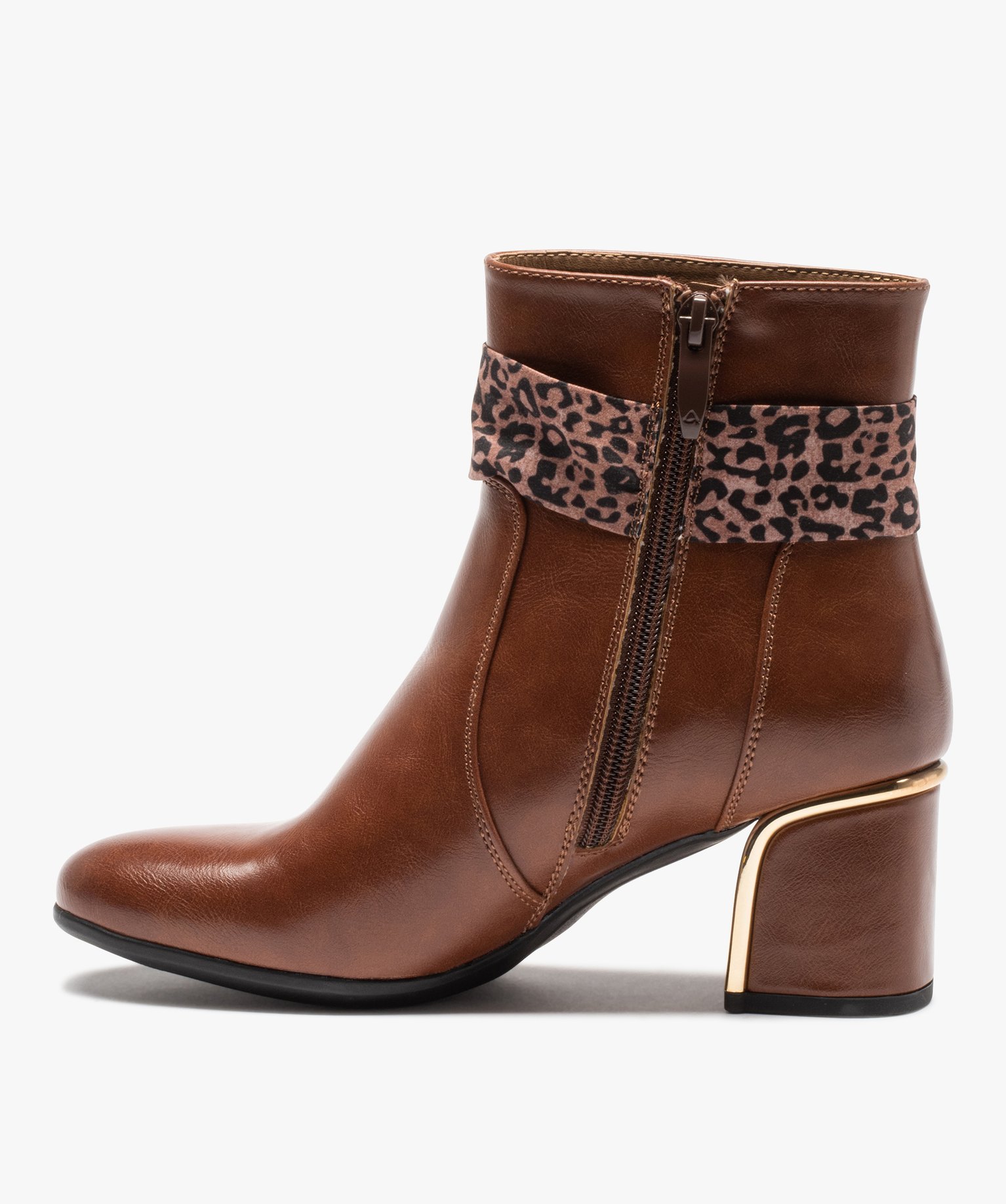 Boots femme unies à talon carré et bride foulard camel | GEMO