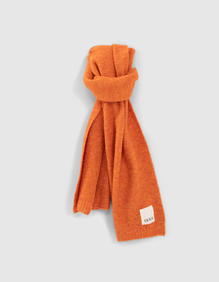 Set bonnet et écharpe orange tricot Femme