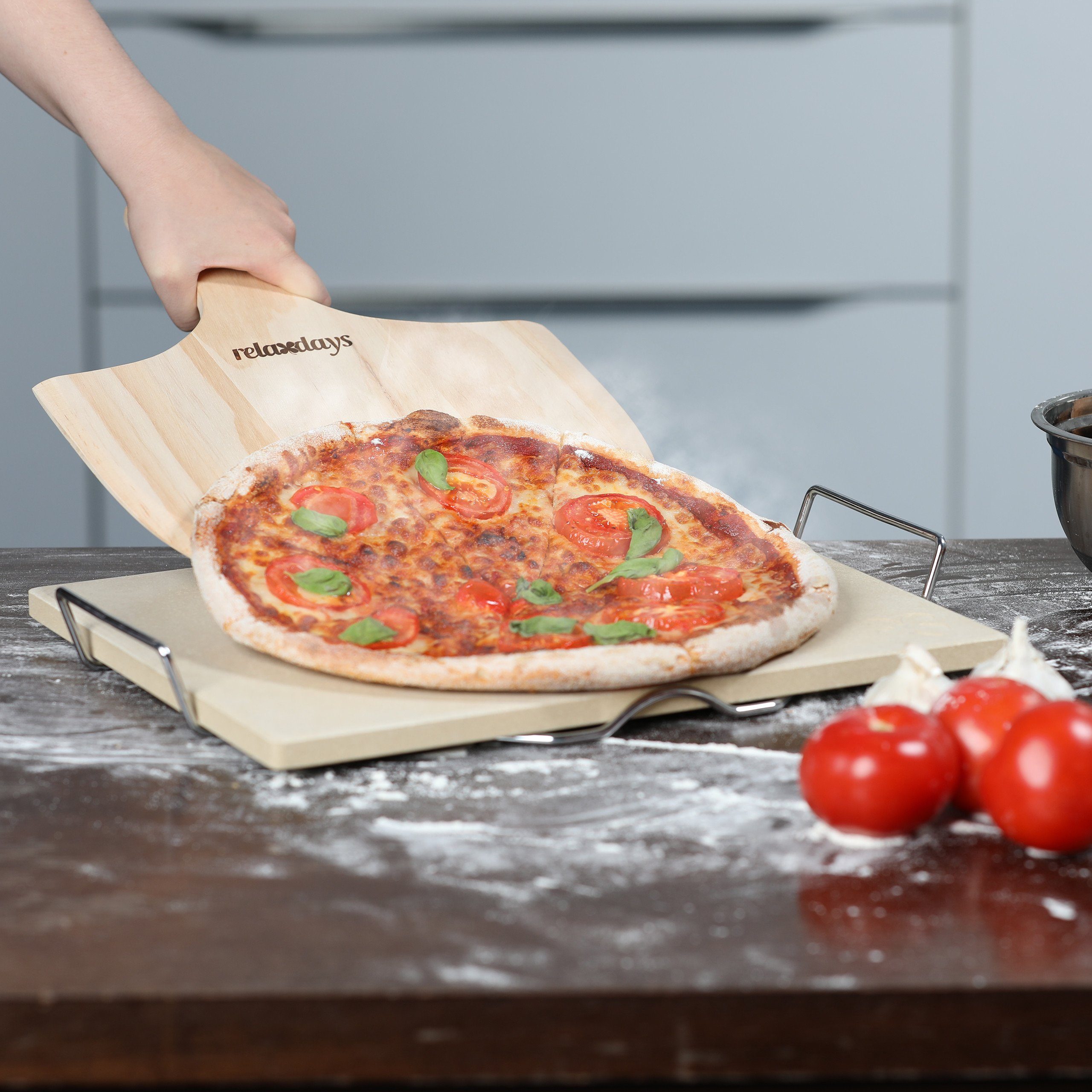 relaxdays Pizzastein Pizzastein Set 1,5 cm, Cordierit