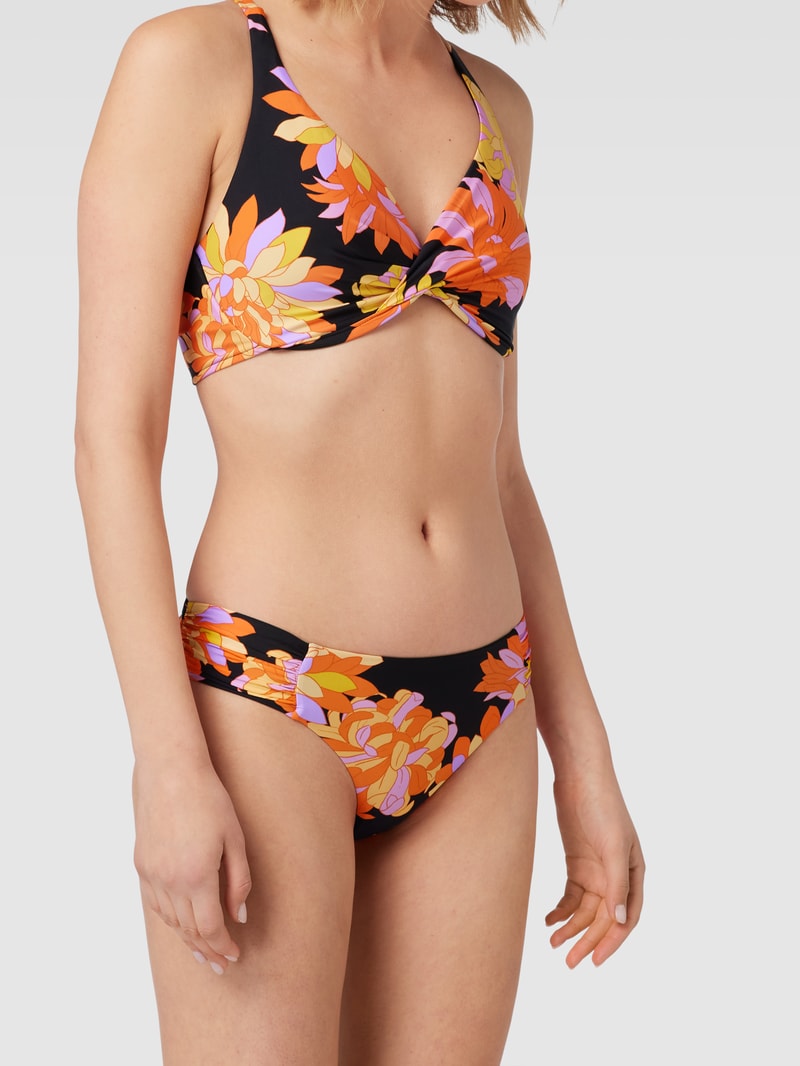 Bikini-Slip mit floralem Allover-Muster Modell 'Ruched' in schwarz