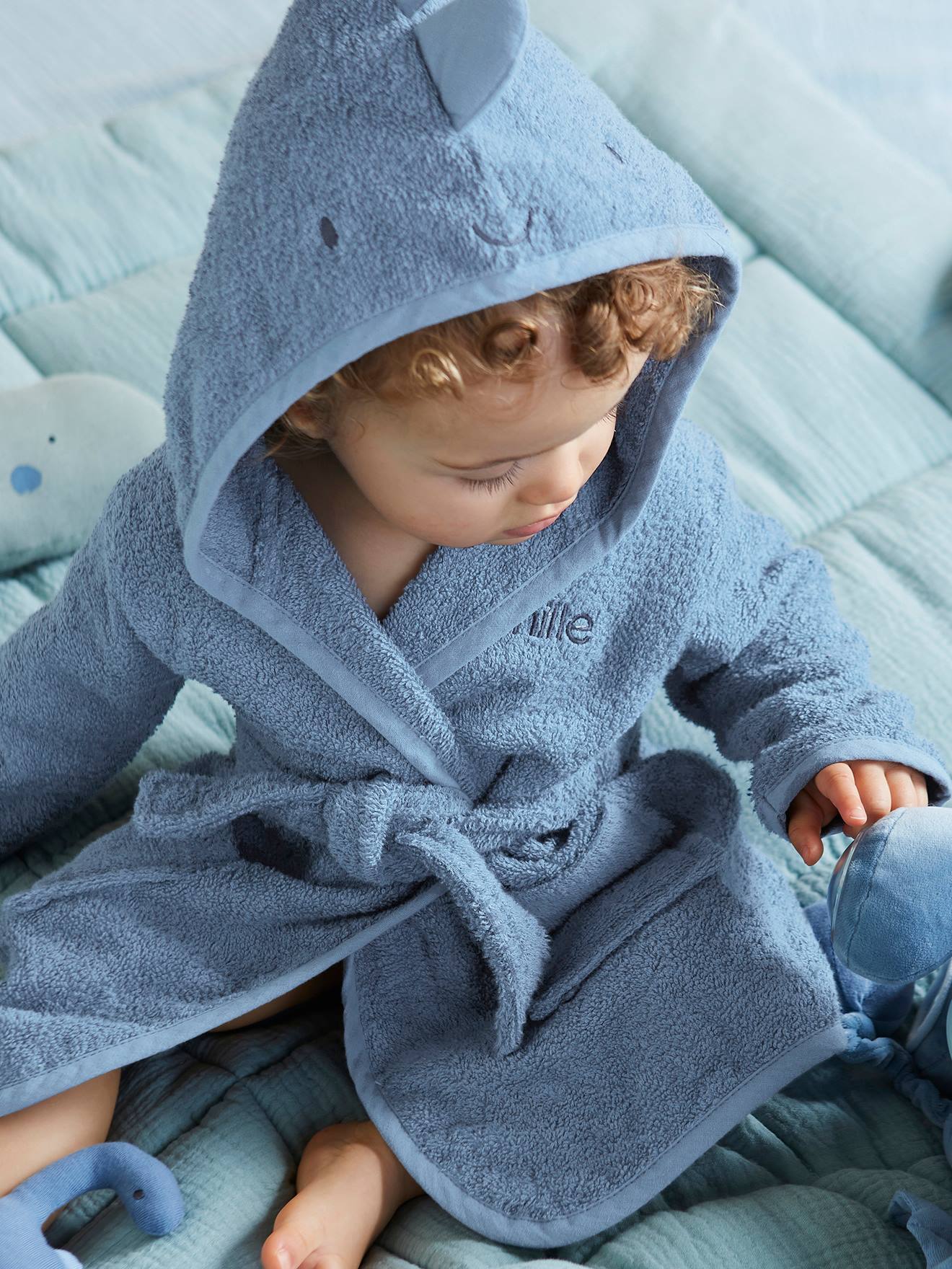 Peignoir bébé PETIT DINO bleu