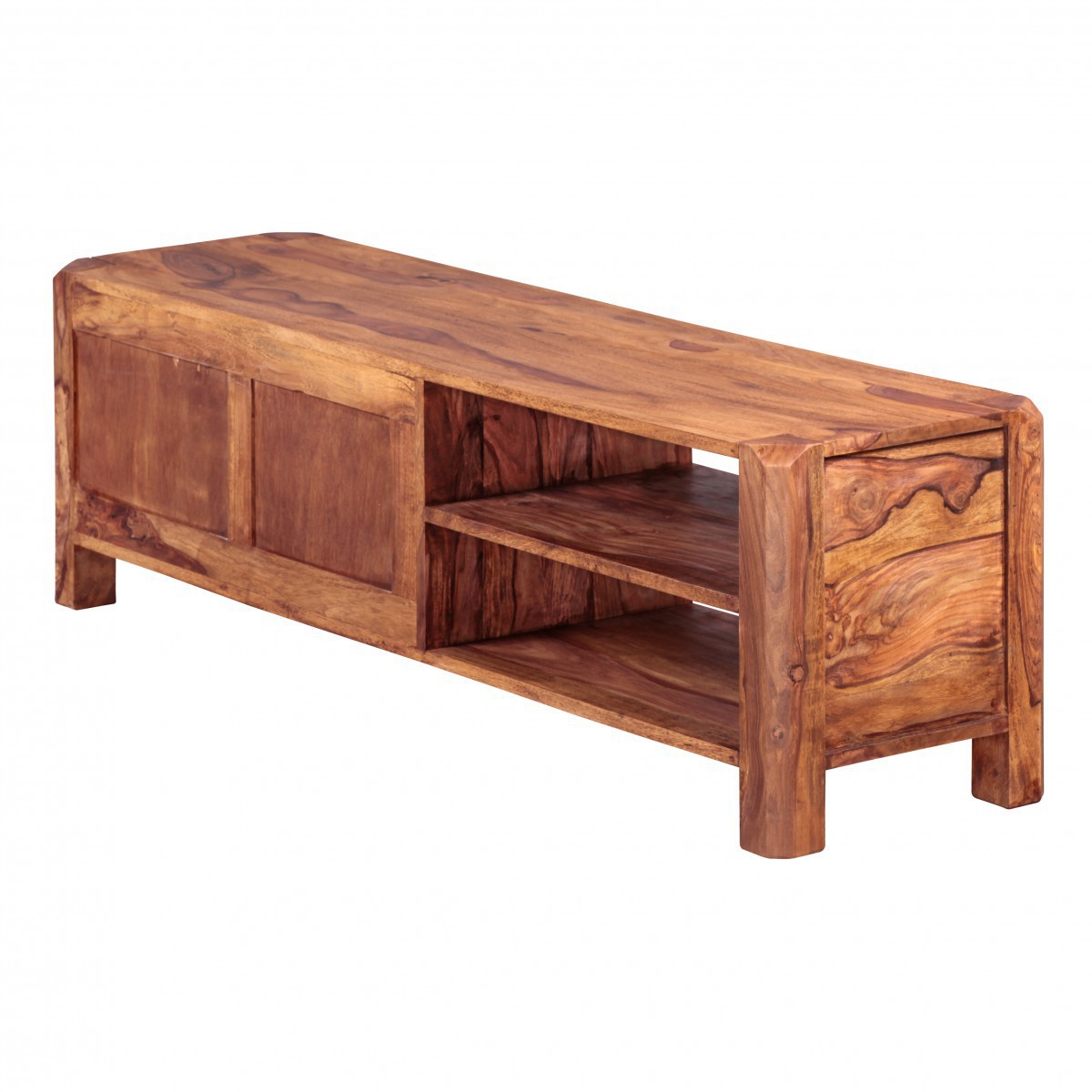 Wohnling Lowboard Massivholz Sheesham Kommode 140 cm TV-Board Ablage-Fächer Landhaus-Stil Unterschrank 40 cm TV-Möbel