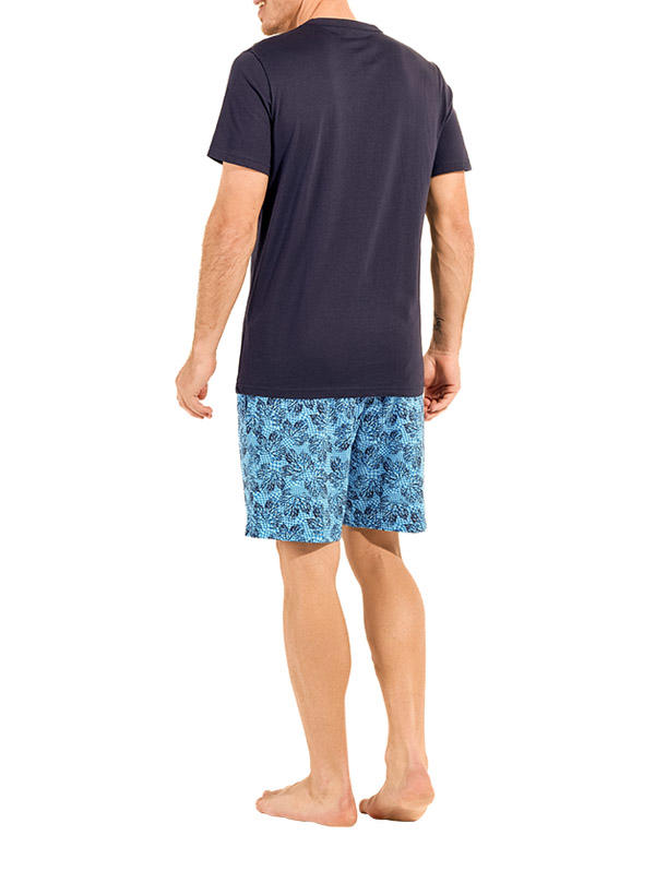 HOM, Pyjama, Baumwolle, marine-türkis gemustert