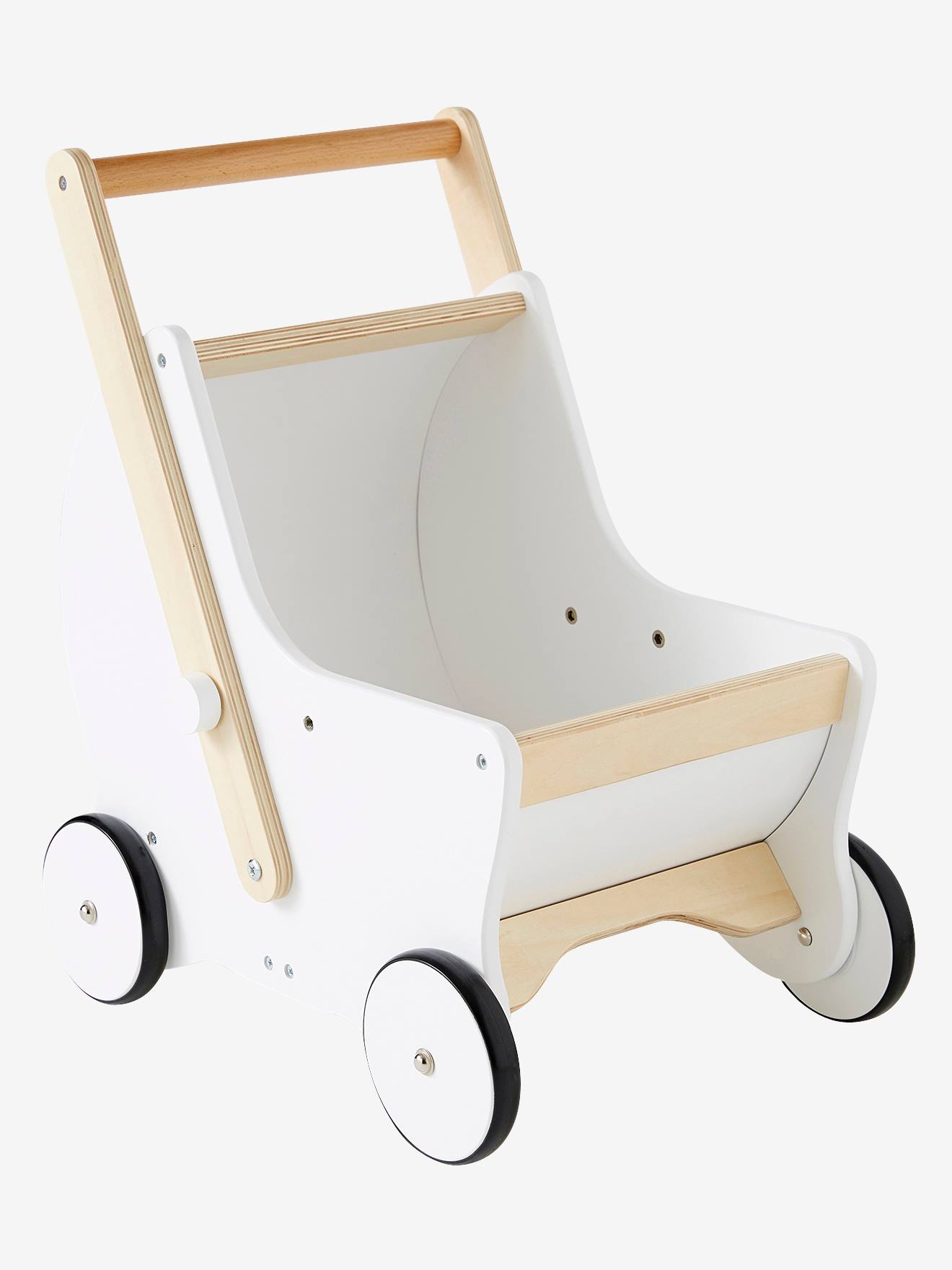 Vertbaudet 2-in-1 Puppen-Kinderwagen, Lauflernwagen Holz FSC - weiß/natur petite maison