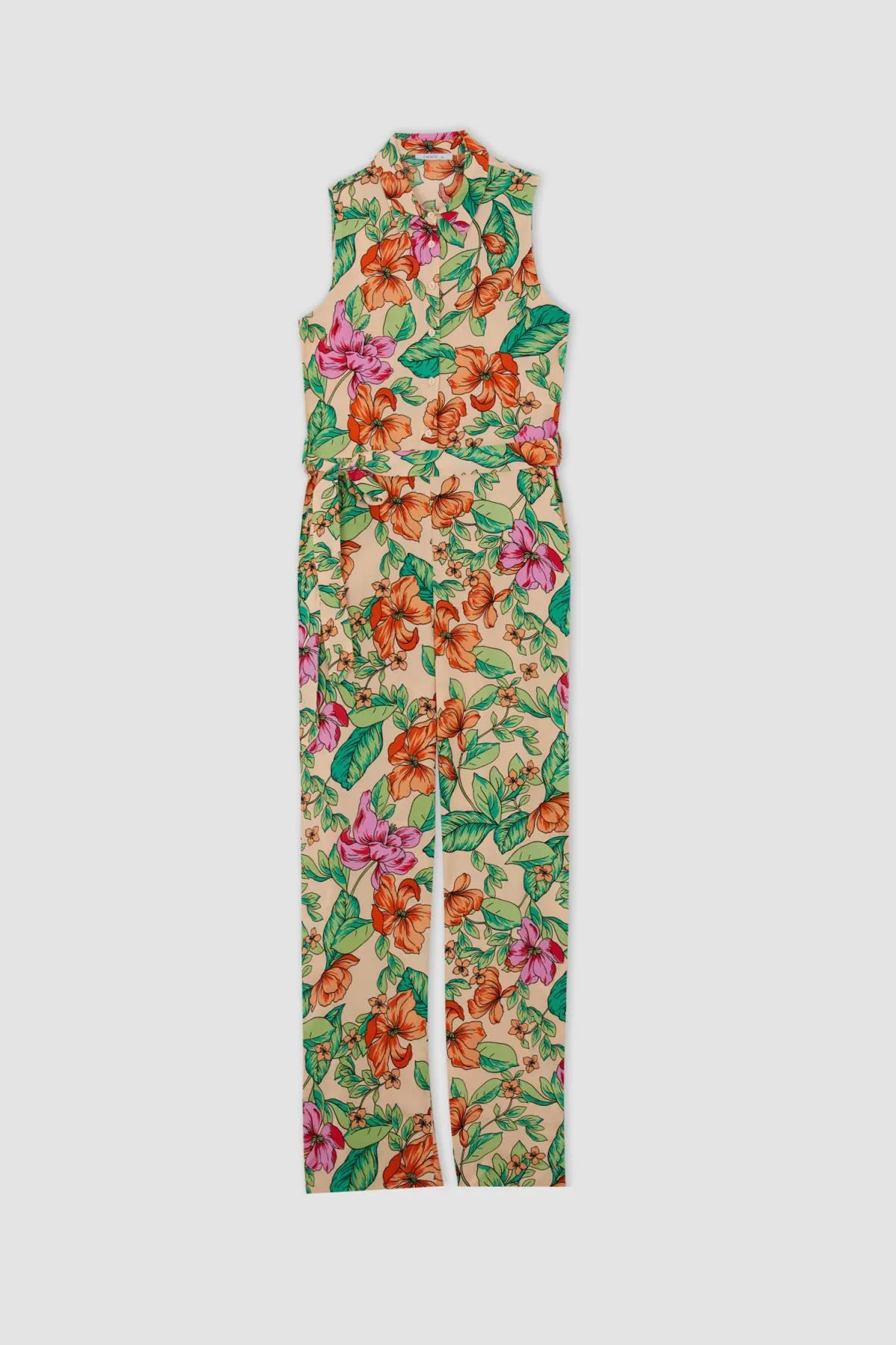 DeFacto  Ärmelloser Jumpsuit mit langem Hemdkragen und Blumenmuster - Y8589az22hs