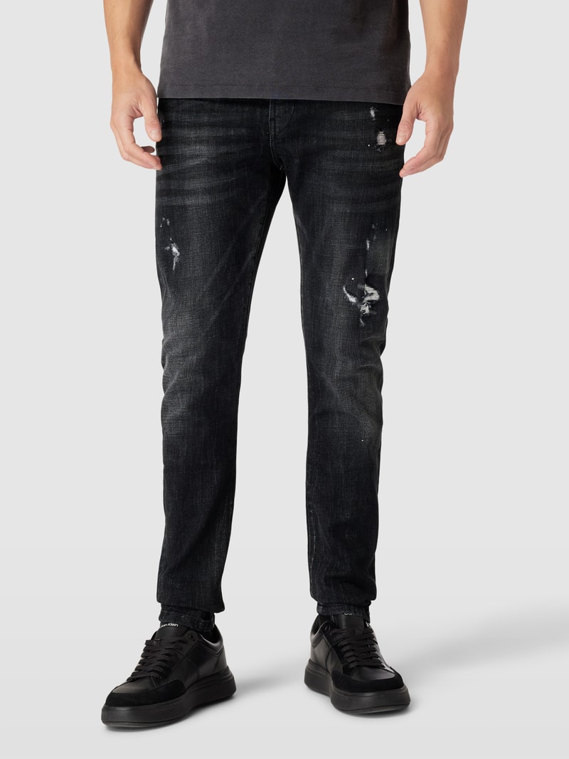 Tapered Fit Jeans im Destroyed-Look Modell 'Noel' in schwarz