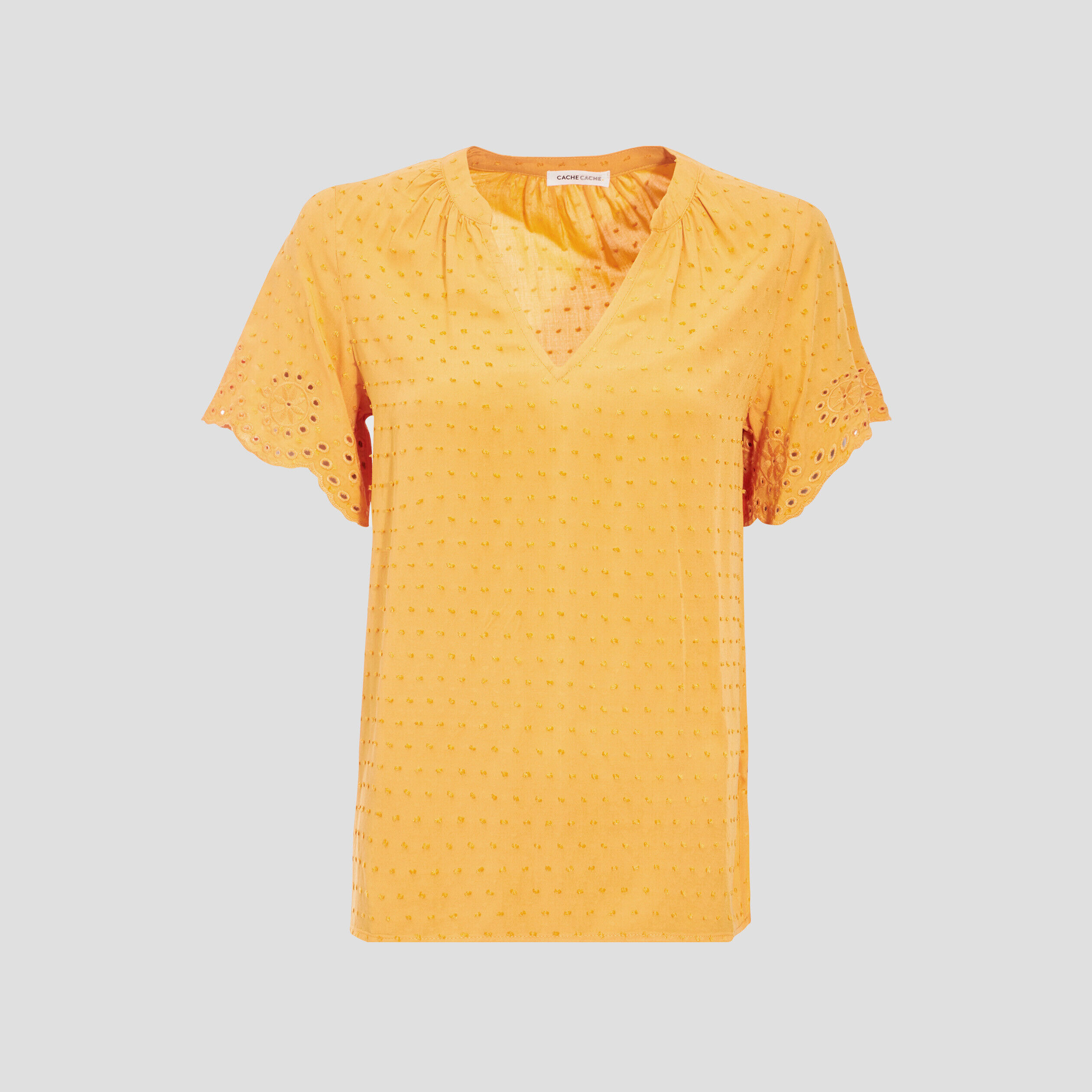 Blouse manches broderie orange clair femme | Cache Cache
