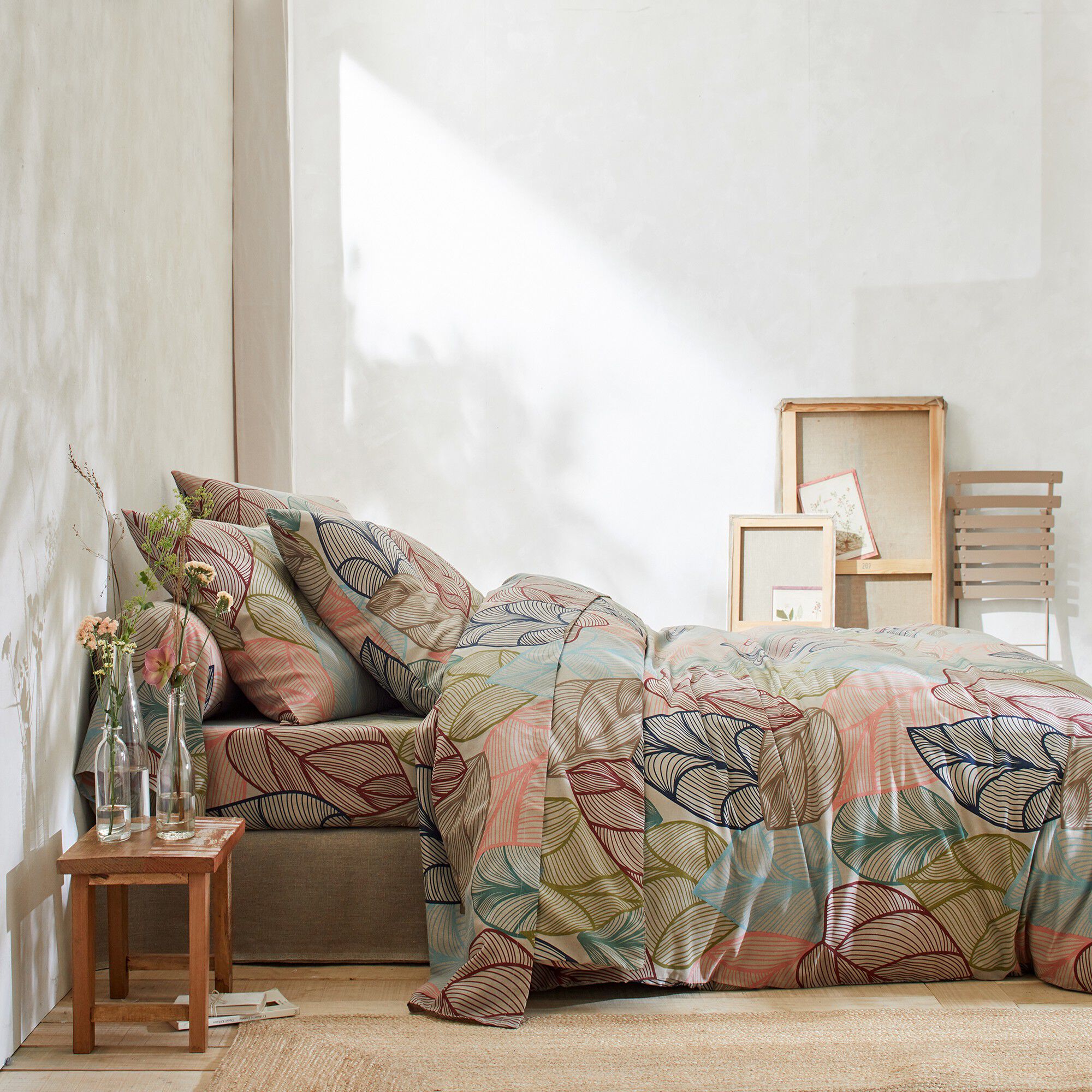Linge de lit Elsa en polycoton à motifs feuilles