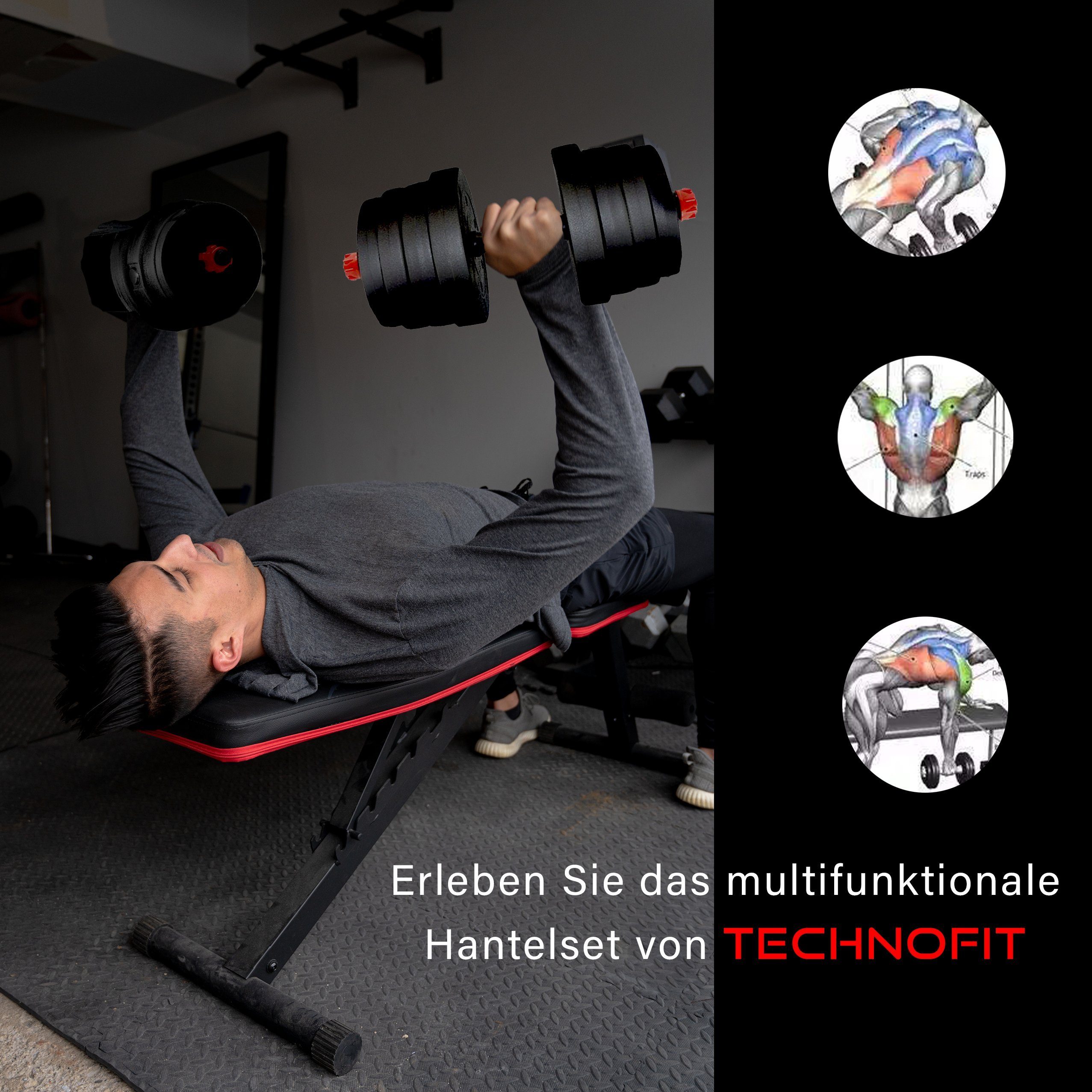 Technofit Hantel-Set Hanteln 2 in 1 Kurzhantel und Langhantel Hantelscheiben verstellbar, Effizienter Muskelaufbau, 2 in 1 perfekt fürs Homegym